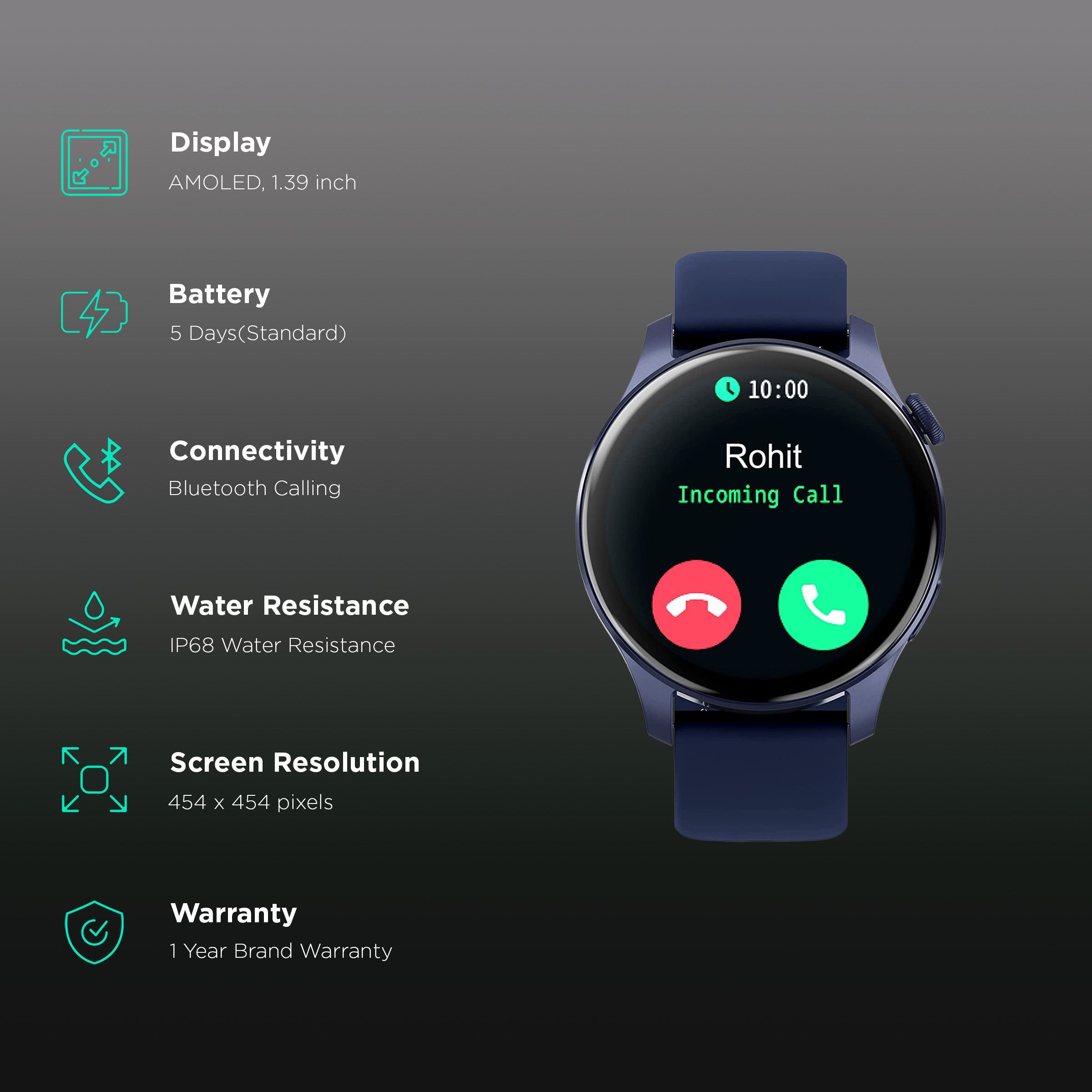 TITAN Talk Smartwatch with Bluetooth Calling (35.3mm AMOLED Display, IP68 Water Resistant, Blue Strap) TITAN Talk Smartwatch with Bluetooth Calling (35.3mm AMOLED Display, IP68 Water Resistant, Blue Strap)_2