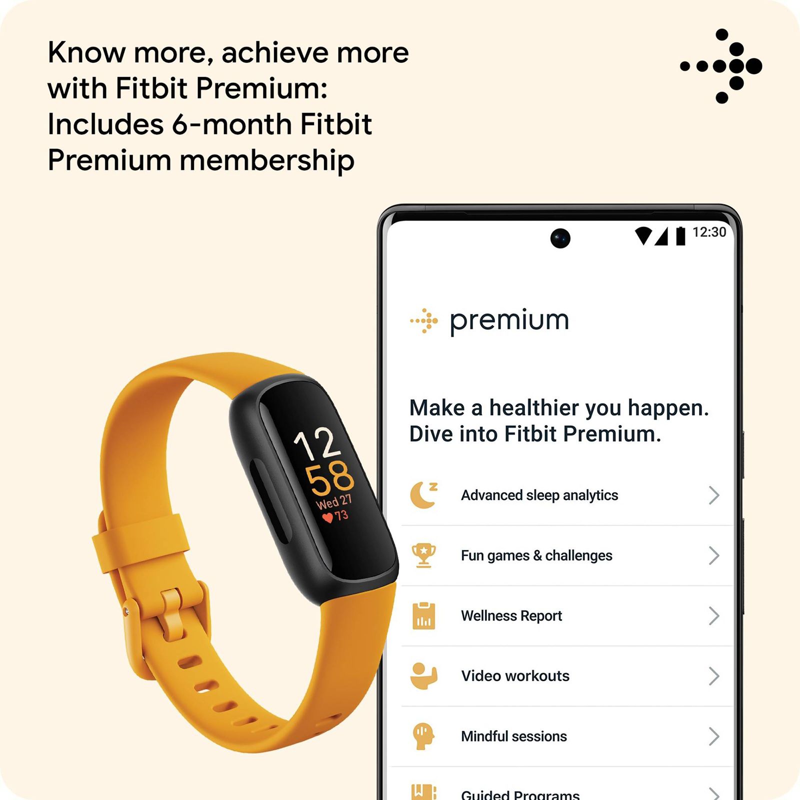 fitbit Inspire 3 Fitness Tracker with Stress Management (0.74 Inch Always-On AMOLED Display, Water Resistant, Morning Glow Strap)_6