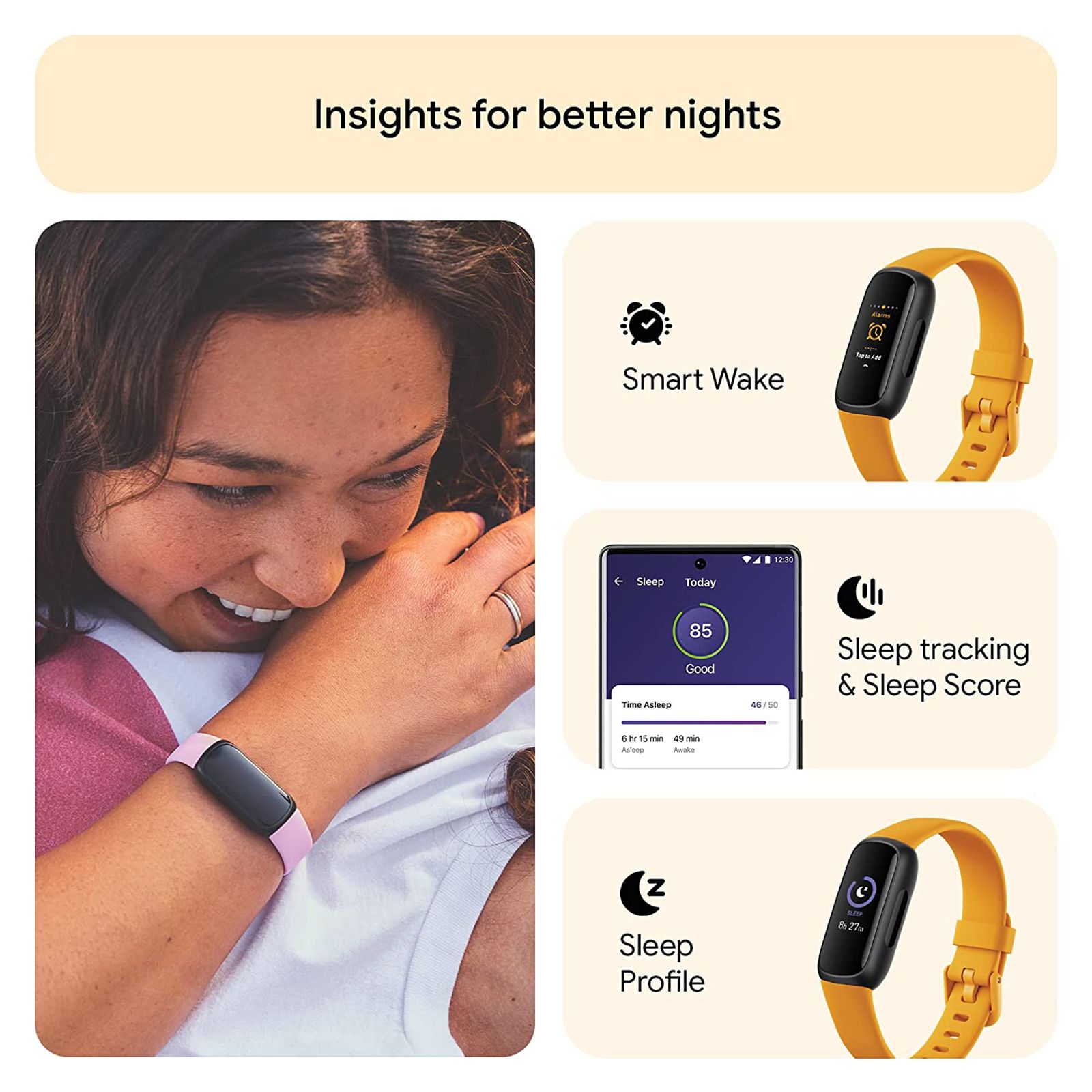 fitbit Inspire 3 Fitness Tracker with Stress Management (0.74 Inch Always-On AMOLED Display, Water Resistant, Morning Glow Strap)_9
