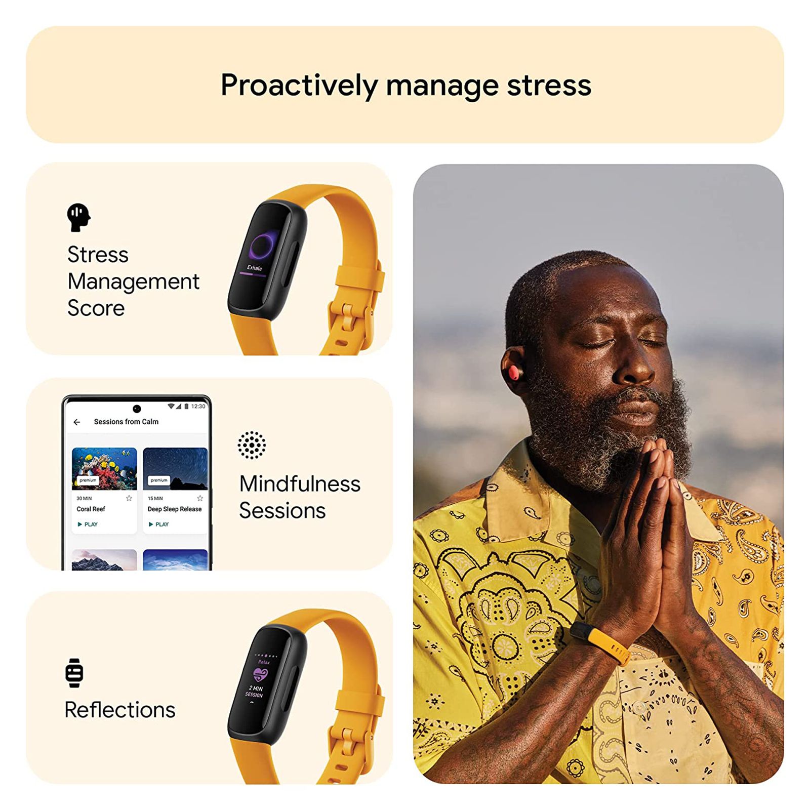 fitbit Inspire 3 Fitness Tracker with Stress Management (0.74 Inch Always-On AMOLED Display, Water Resistant, Morning Glow Strap)_10