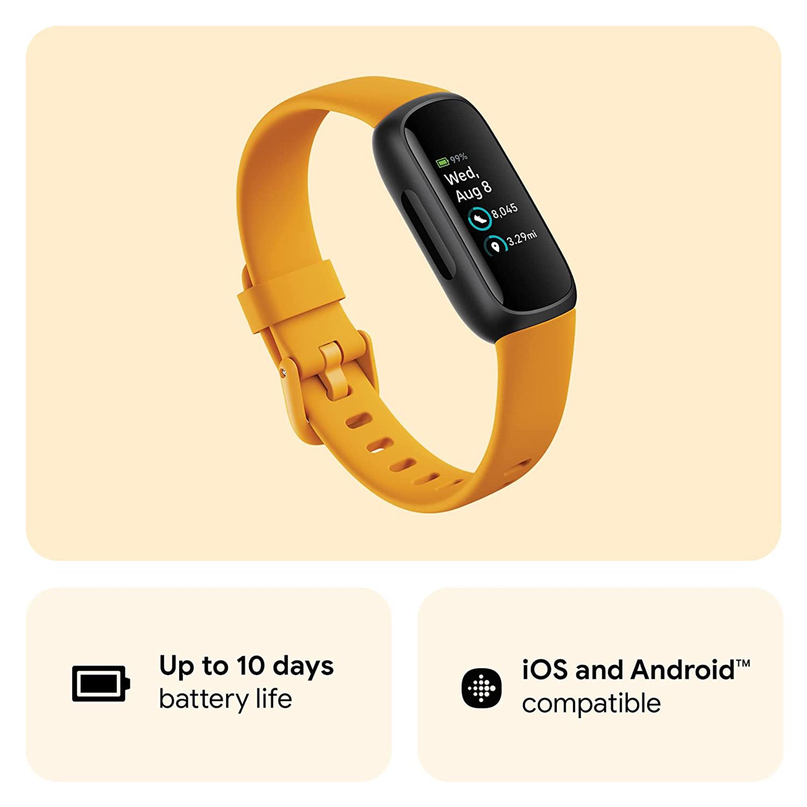 fitbit Inspire 3 Fitness Tracker with Stress Management (0.74 Inch Always-On AMOLED Display, Water Resistant, Morning Glow Strap)_12
