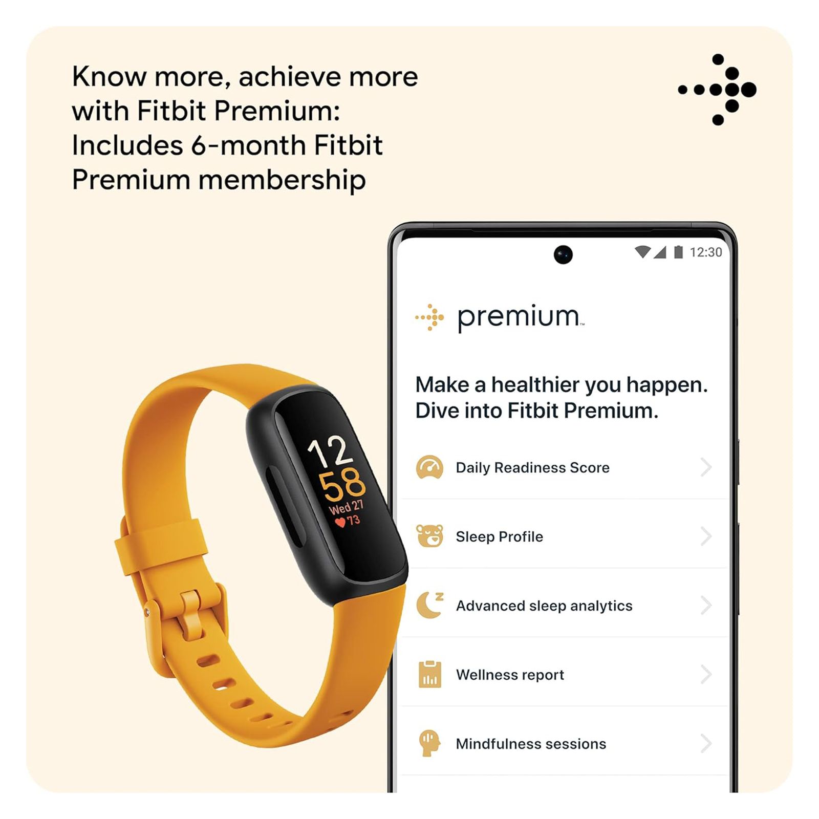 fitbit Inspire 3 Fitness Tracker with Stress Management (0.74 Inch Always-On AMOLED Display, Water Resistant, Morning Glow Strap)_14