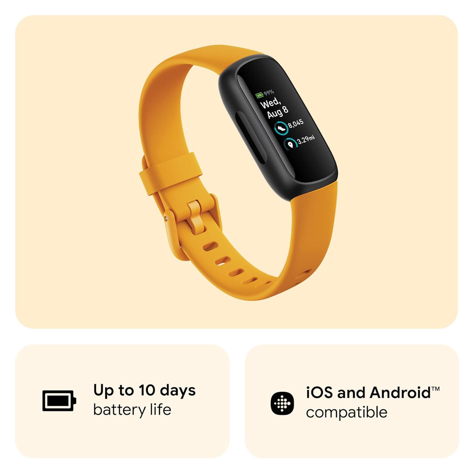fitbit Inspire 3 Fitness Tracker with Stress Management (0.74 Inch Always-On AMOLED Display, Water Resistant, Morning Glow Strap)_15