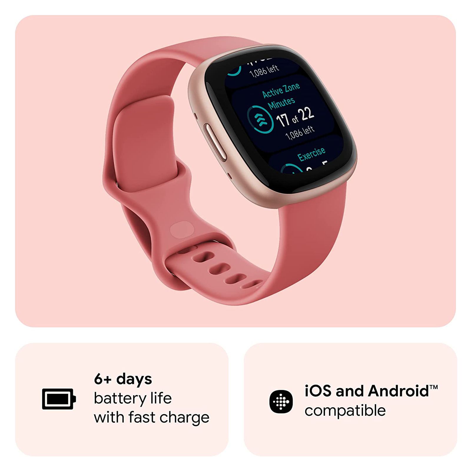 fitbit Versa 4 Smartwatch with Sleep Tools (1.58 Inch Always-On AMOLED Display, Water Resistant, Pink Sand Strap) fitbit Versa 4 Smartwatch with Sleep Tools (1.58 Inch Always-On AMOLED Display, Water Resistant, Pink Sand Strap)_10