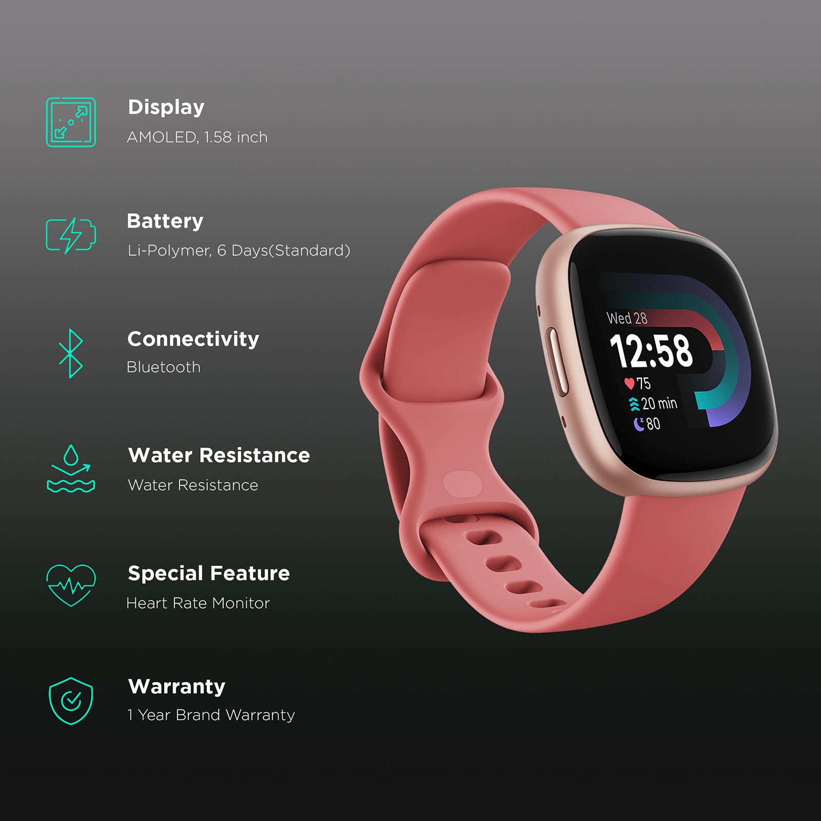 fitbit Versa 4 Smartwatch with Sleep Tools (1.58 Inch Always-On AMOLED Display, Water Resistant, Pink Sand Strap) fitbit Versa 4 Smartwatch with Sleep Tools (1.58 Inch Always-On AMOLED Display, Water Resistant, Pink Sand Strap)_3