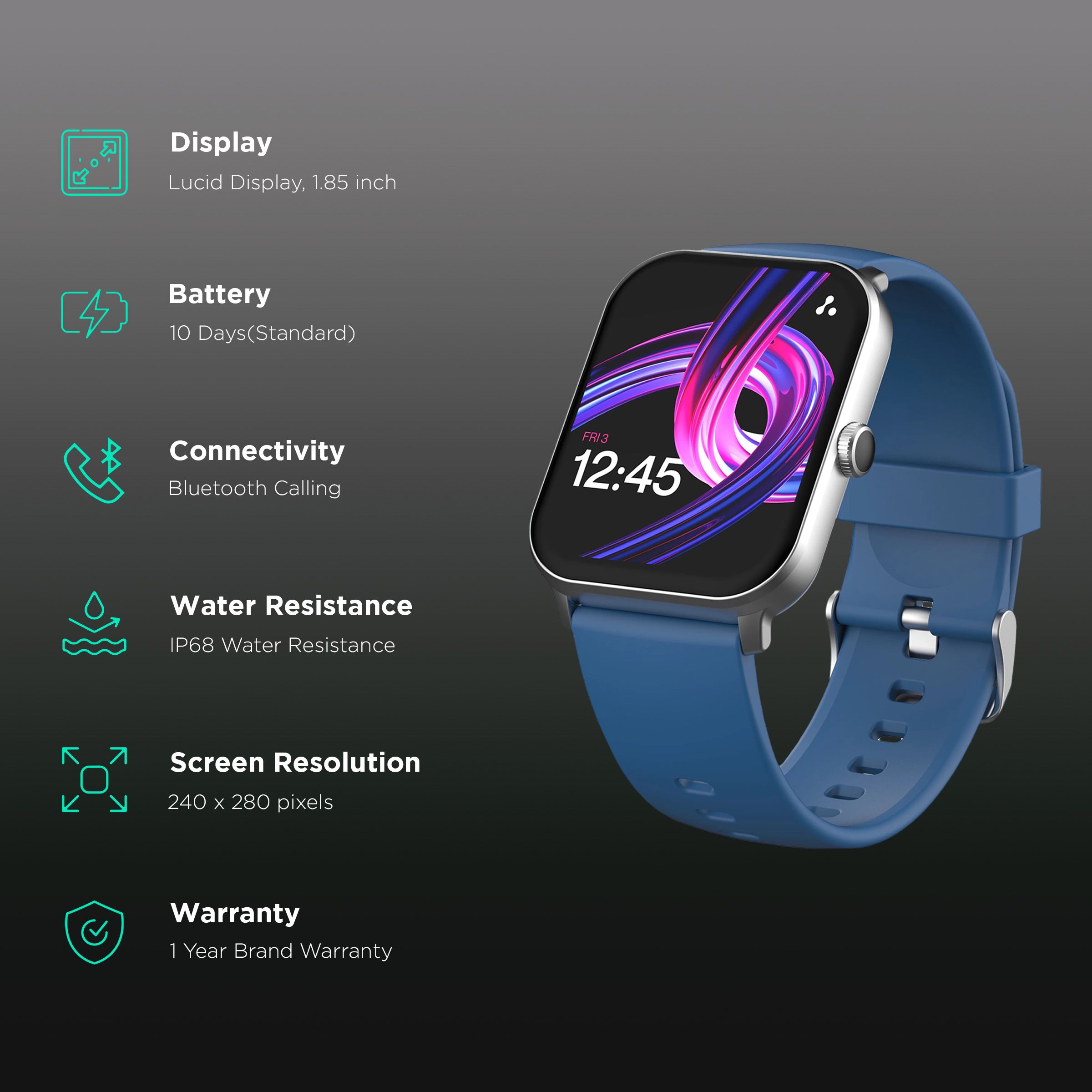 ambrane Wise EON Pro Smartwatch with Bluetooth Calling (46.99mm Lucid Display, IP68 Water Resistant, Blue Strap) ambrane Wise EON Pro Smartwatch with Bluetooth Calling (46.99mm Lucid Display, IP68 Water Resistant, Blue Strap)_2