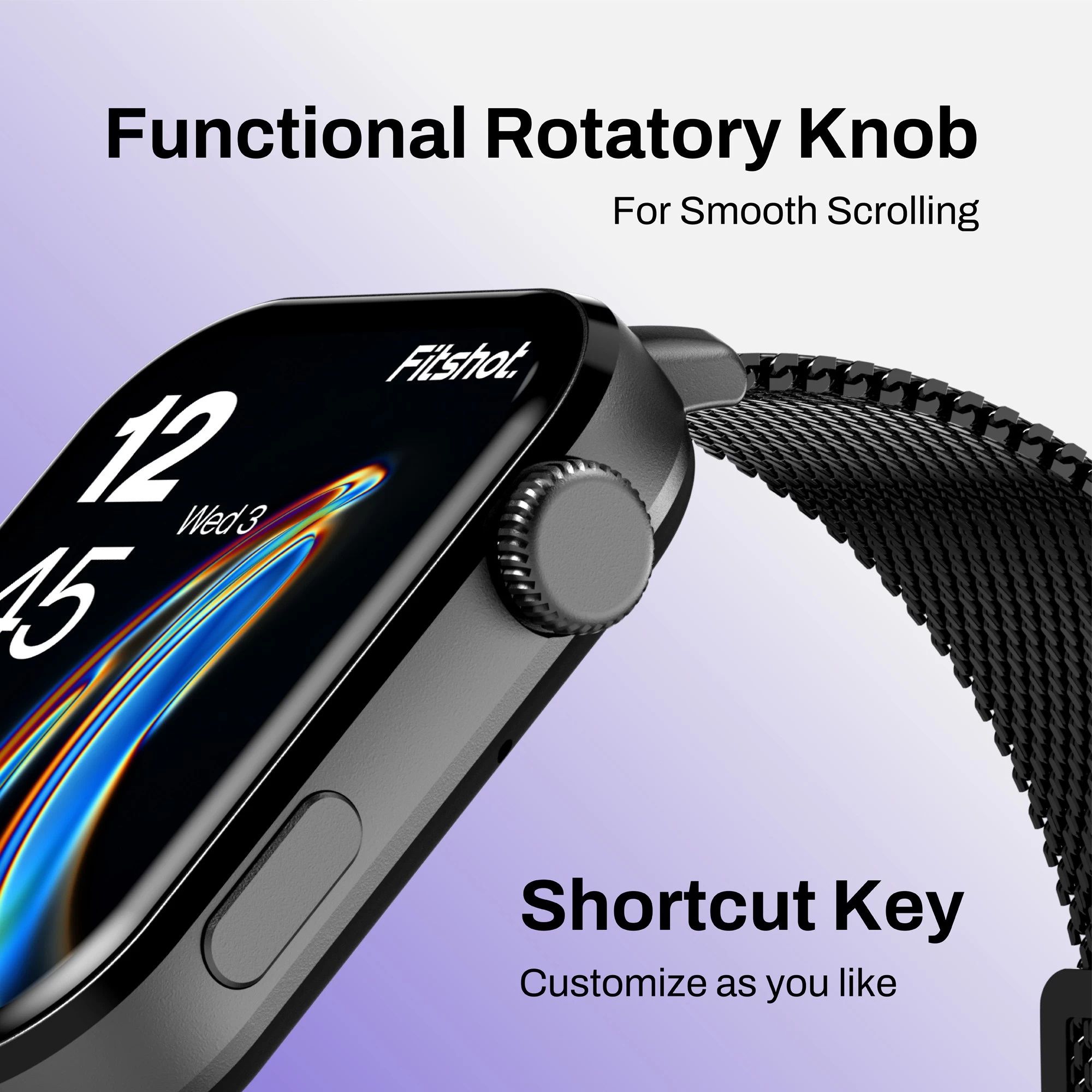 Fitshot Crystal Smartwatch with Bluetooth Calling (45.72mm AMOLED Display, IP68 Water Resistant, Metallic Black Strap)_5