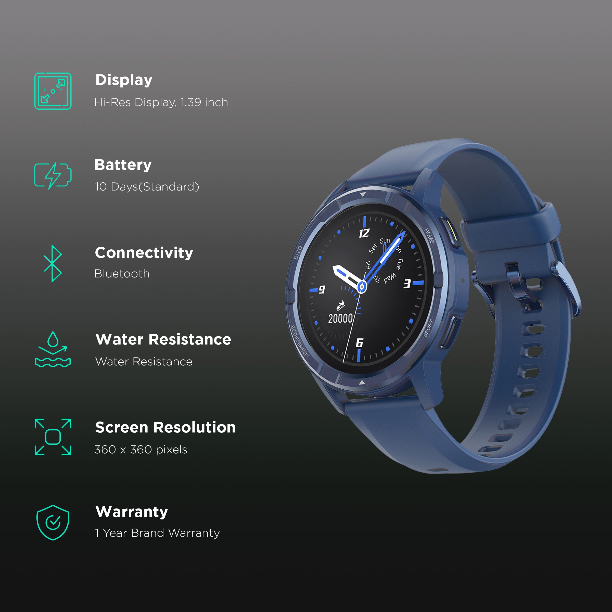 DIZO by realme TechLife Watch R Talk Go Smartwatch with Activity Tracker (35mm Display, Water Resistant, Thunder Blue Strap)_2
