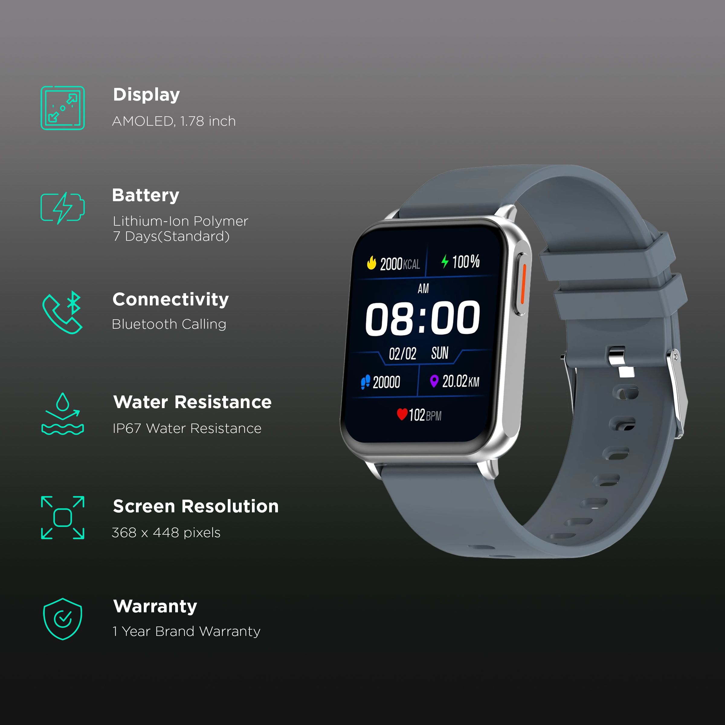FIRE-BOLTT Hulk BSW052 Smartwatch with Bluetooth Calling (45mm AMOLED Display, IP67 Water Resistant, Grey Strap) FIRE-BOLTT Hulk BSW052 Smartwatch with Bluetooth Calling (45mm AMOLED Display, IP67 Water Resistant, Grey Strap)_2