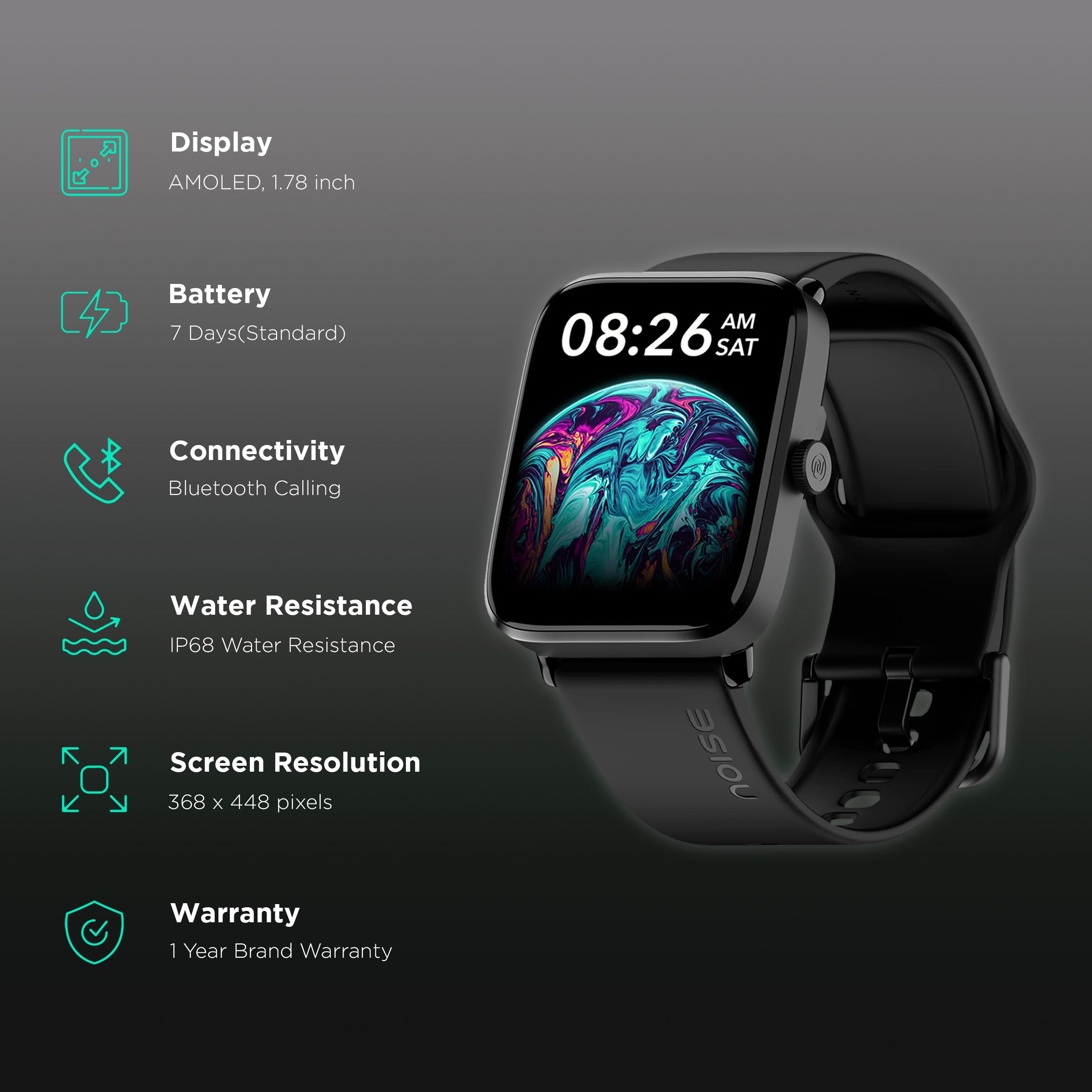 noise Colorfit Pro 4 Alpha Smartwatch with Bluetooth Calling (45.21mm AMOLED Display, IP68 Water Resistant, Jet Black Strap) noise Colorfit Pro 4 Alpha Smartwatch with Bluetooth Calling (45.21mm AMOLED Display, IP68 Water Resistant, Jet Black Strap)_2