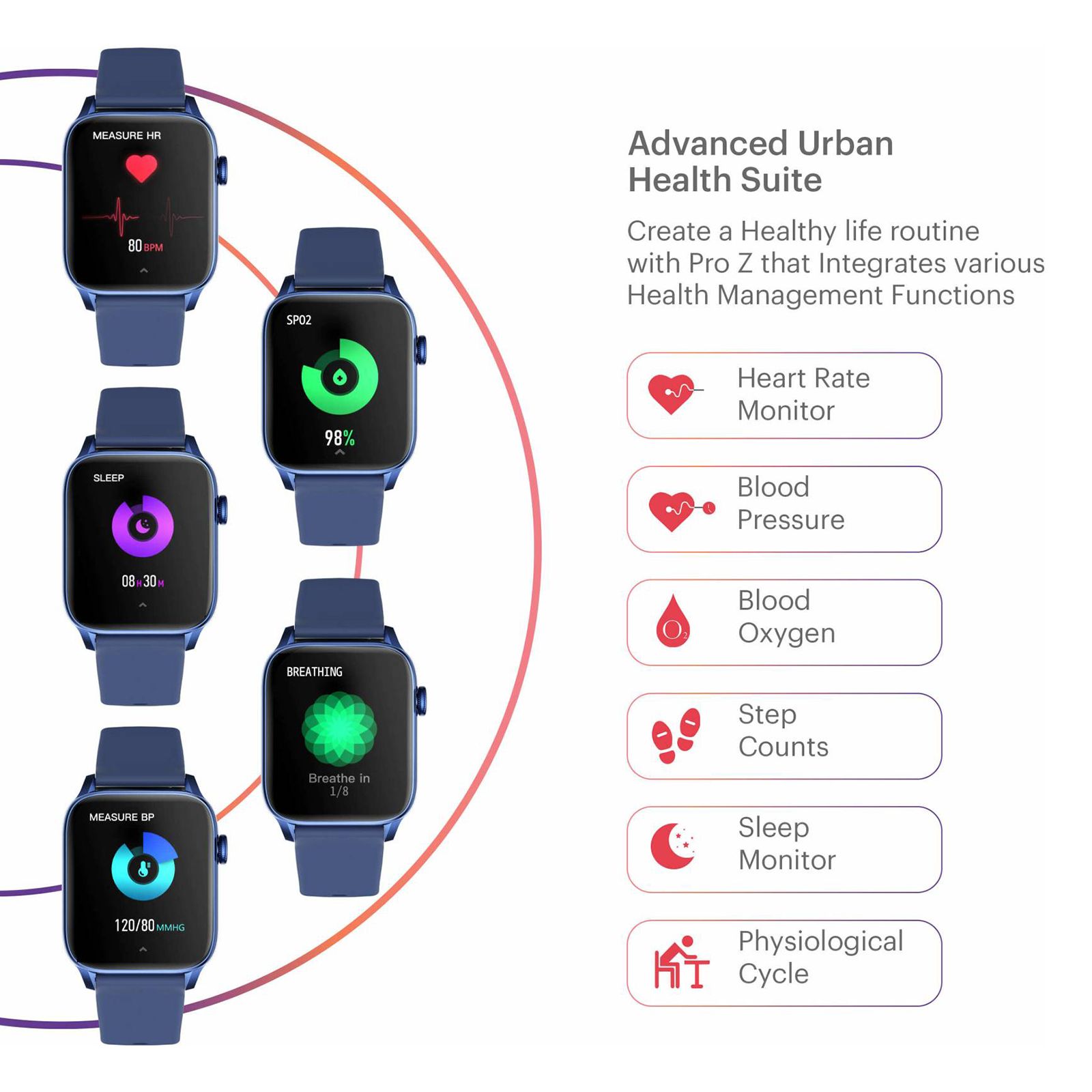in base Urban Pro Z Smartwatch with Bluetooth Calling (46.9mm HD Display, IP67 Water Resistant, Blue Strap)_5