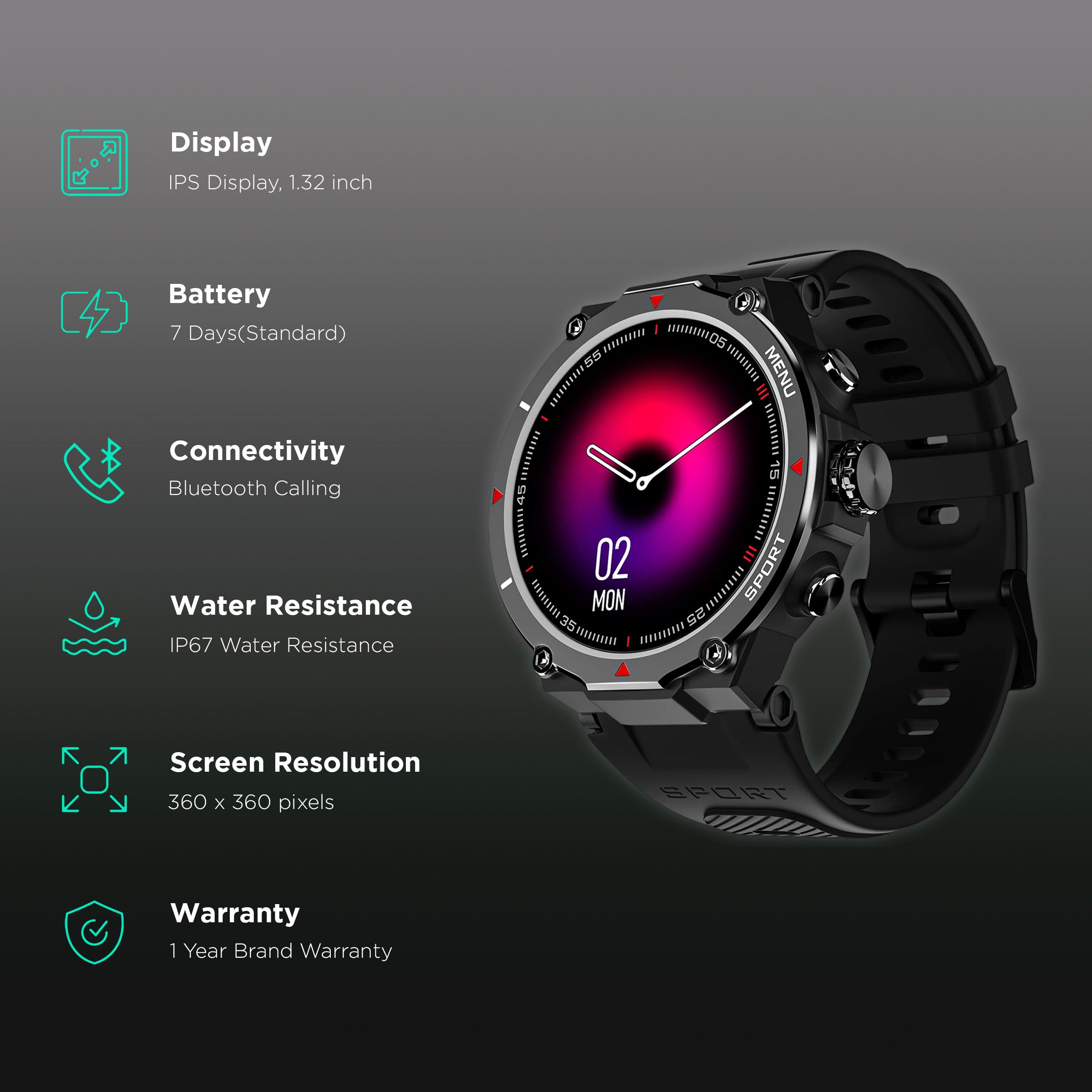 noise NoiseFit Force Smartwatch with Bluetooth Calling (33.52mm IPS Display, IP67 Water Resistant, Jet Black Strap) noise NoiseFit Force Smartwatch with Bluetooth Calling (33.52mm IPS Display, IP67 Water Resistant, Jet Black Strap)_2
