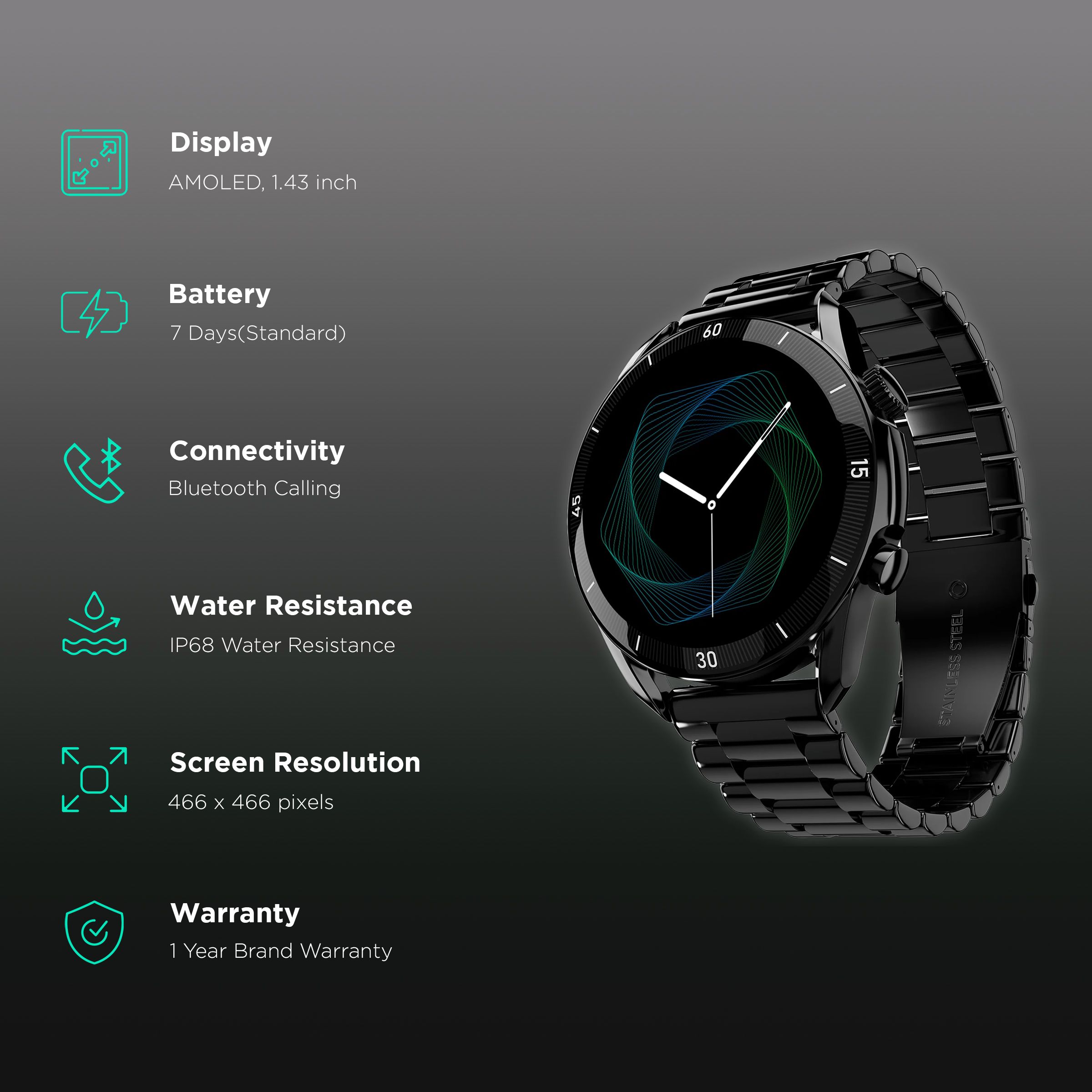 FIRE-BOLTT Legacy Smartwatch with Bluetooth Calling (36.32mm AMOLED Display, IP68 Water Resistant, Black Strap)_2