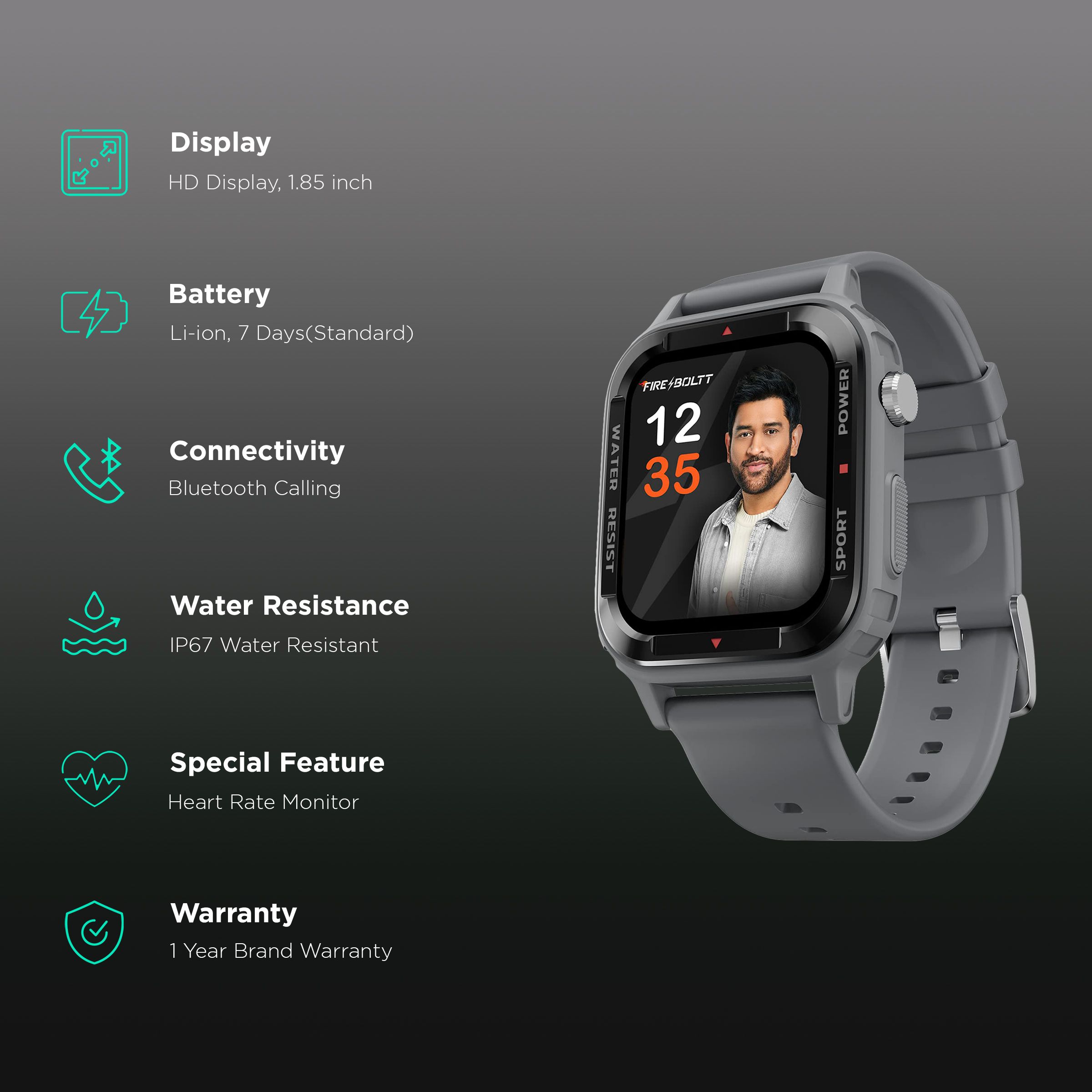 FIRE-BOLTT Tank Smartwatch with Bluetooth Calling (46.50mm Analog-Digital Display, IP67 Water Resistant, Grey Strap) FIRE-BOLTT Tank Smartwatch with Bluetooth Calling (46.50mm Analog-Digital Display, IP67 Water Resistant, Grey Strap)_2
