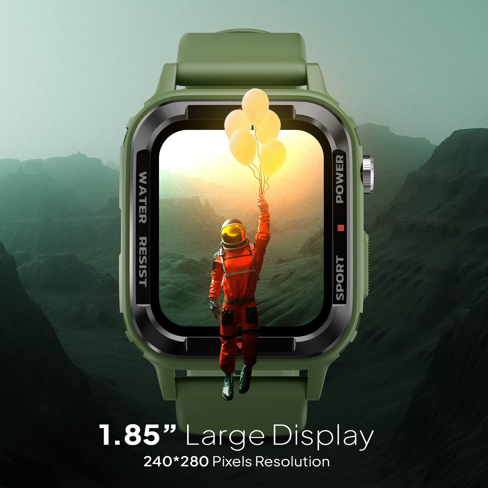 FIRE-BOLTT Tank Smartwatch with Bluetooth Calling (46.50mm Analog-Digital Display, IP67 Water Resistant, Green Strap)_6