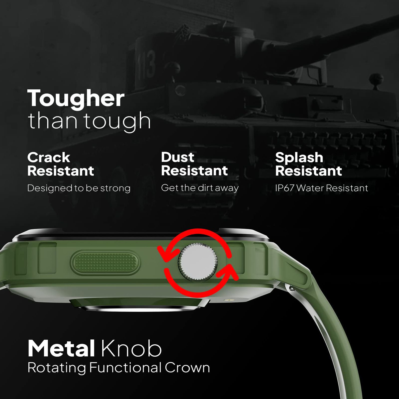 FIRE-BOLTT Tank Smartwatch with Bluetooth Calling (46.50mm Analog-Digital Display, IP67 Water Resistant, Green Strap)_11