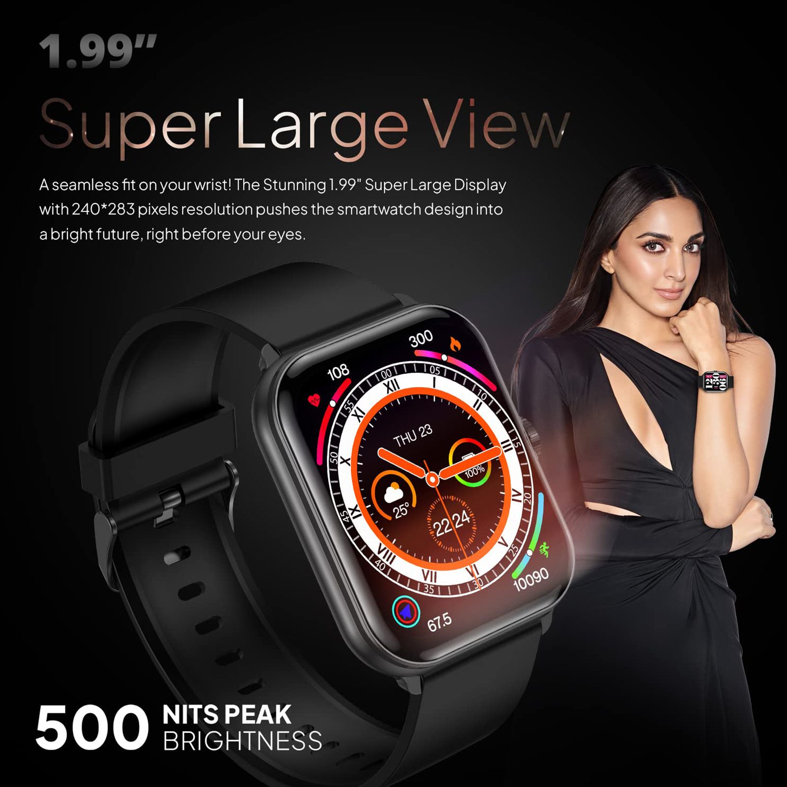 FIRE-BOLTT Eterno Smartwatch with Bluetooth Calling (50.55mm LED Display, IP68 Water Resistant, Black Strap)_9