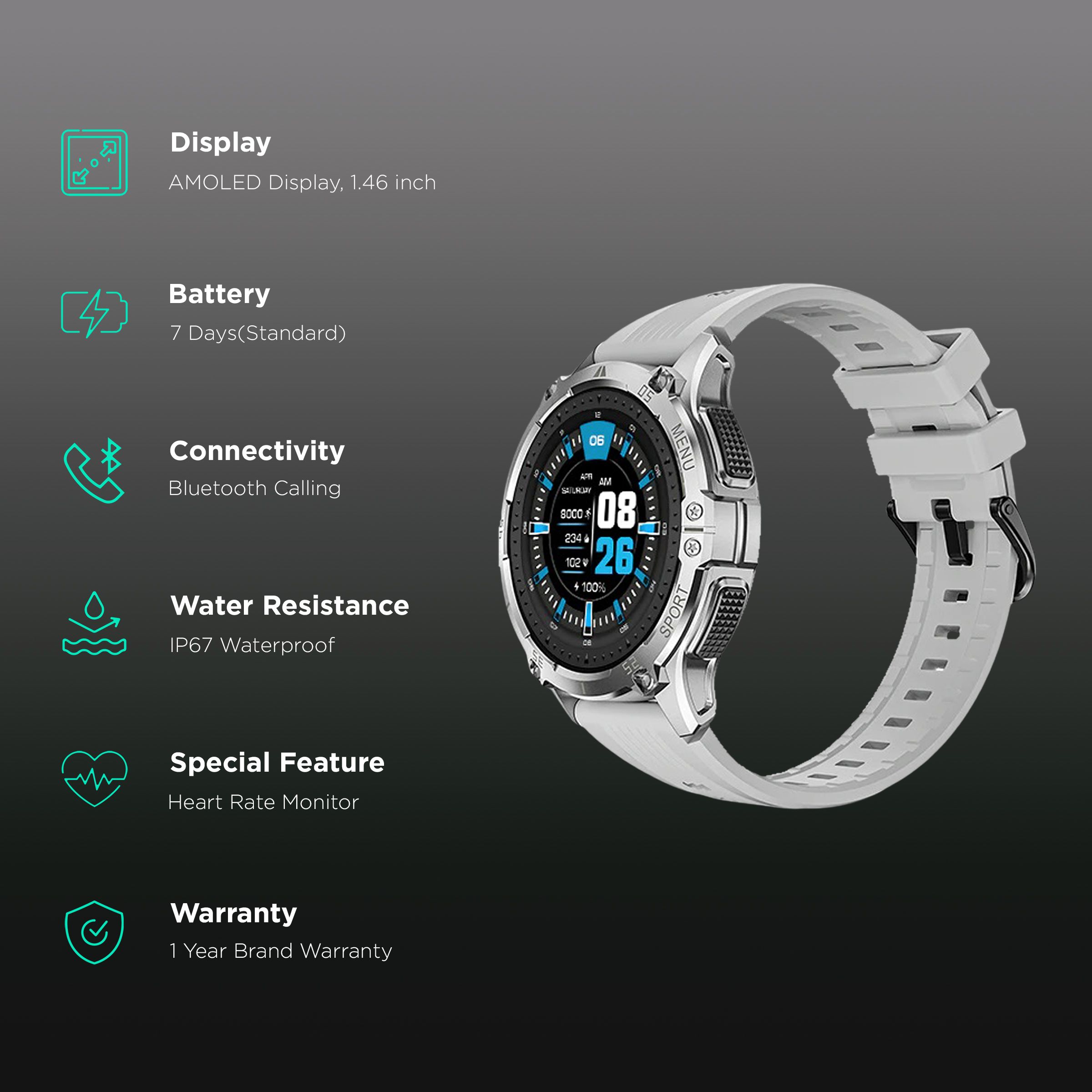noise NoiseFit Force Plus Smartwatch with Bluetooth Calling (37.08mm AMOLED Display, IP67 Water Resistant, Mist Grey Strap)_2