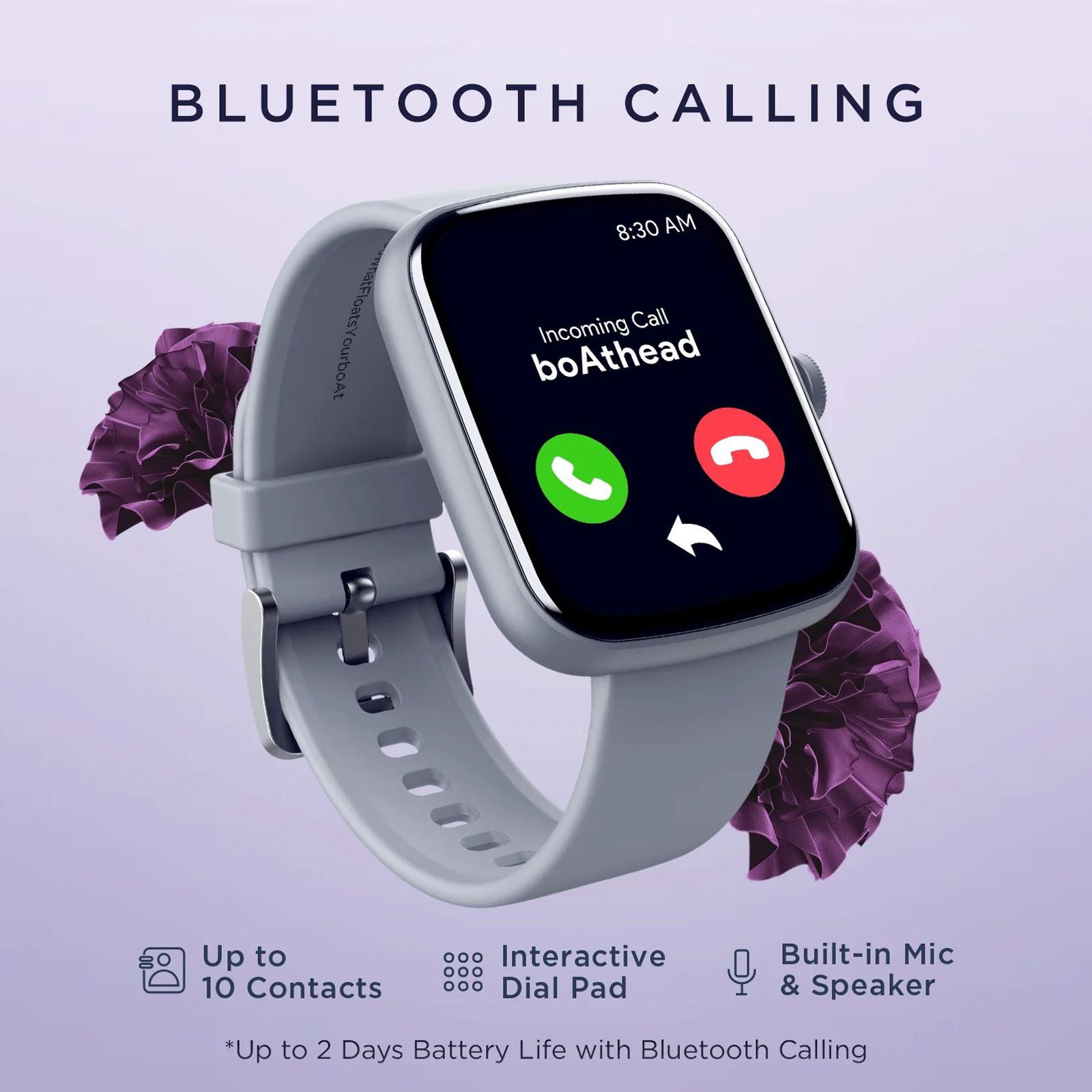 boAt Wave Beat Call Smartwatch with Bluetooth Calling (43mm HD Curved Display, IP68 Water Resistant, Grey Strap)_7
