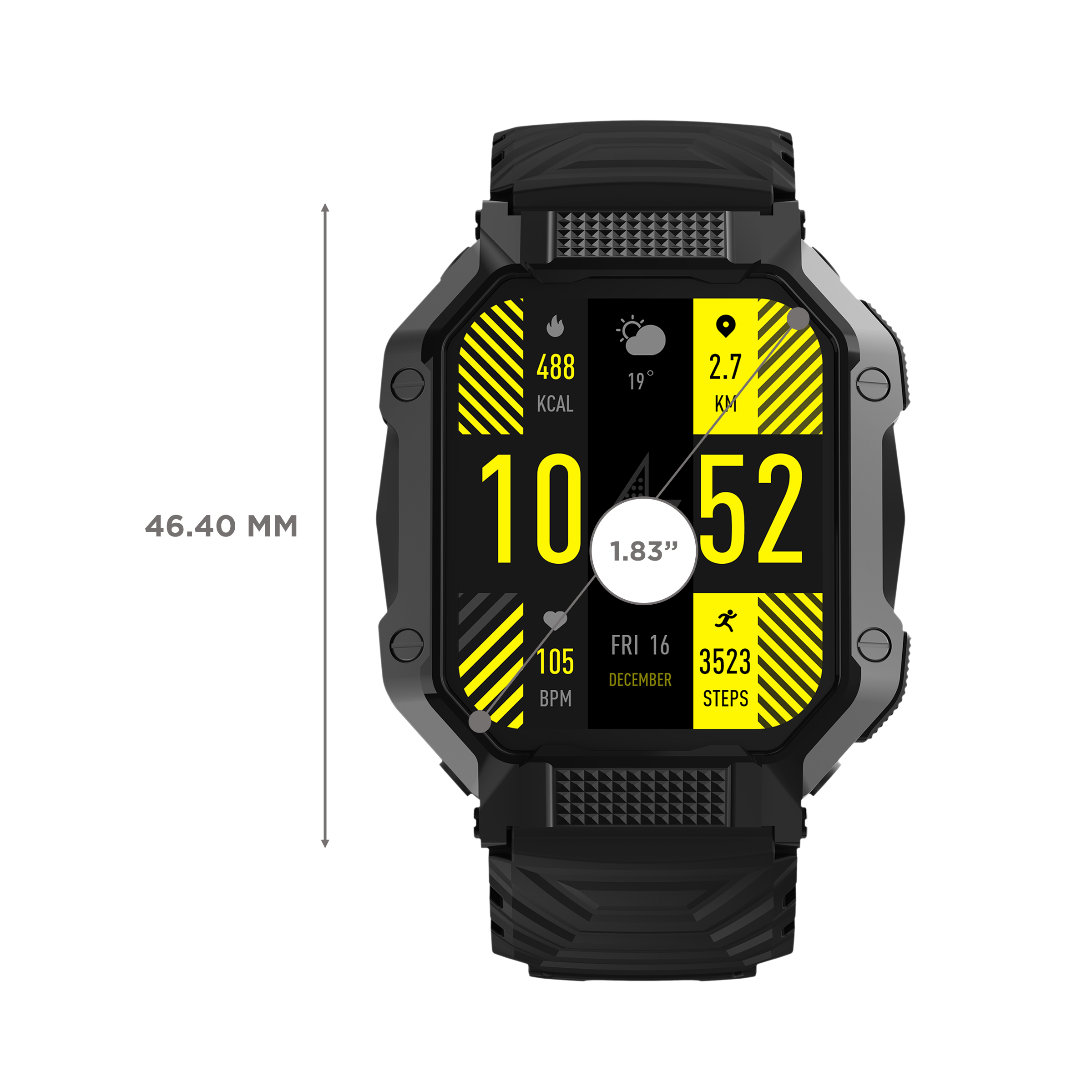 FIRE-BOLTT Shark Smartwatch with Bluetooth Calling (46.4mm HD Display, IP67 Water Resistant, Black Strap)_3