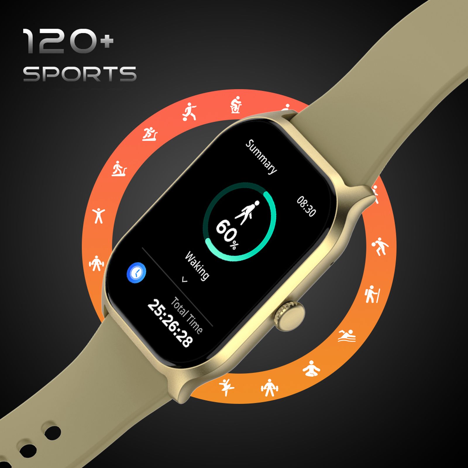 FIRE-BOLTT Hunter Smartwatch with Bluetooth Calling (51mm HD Display, IP67 Water Resistant, Champagne Gold Strap)_14