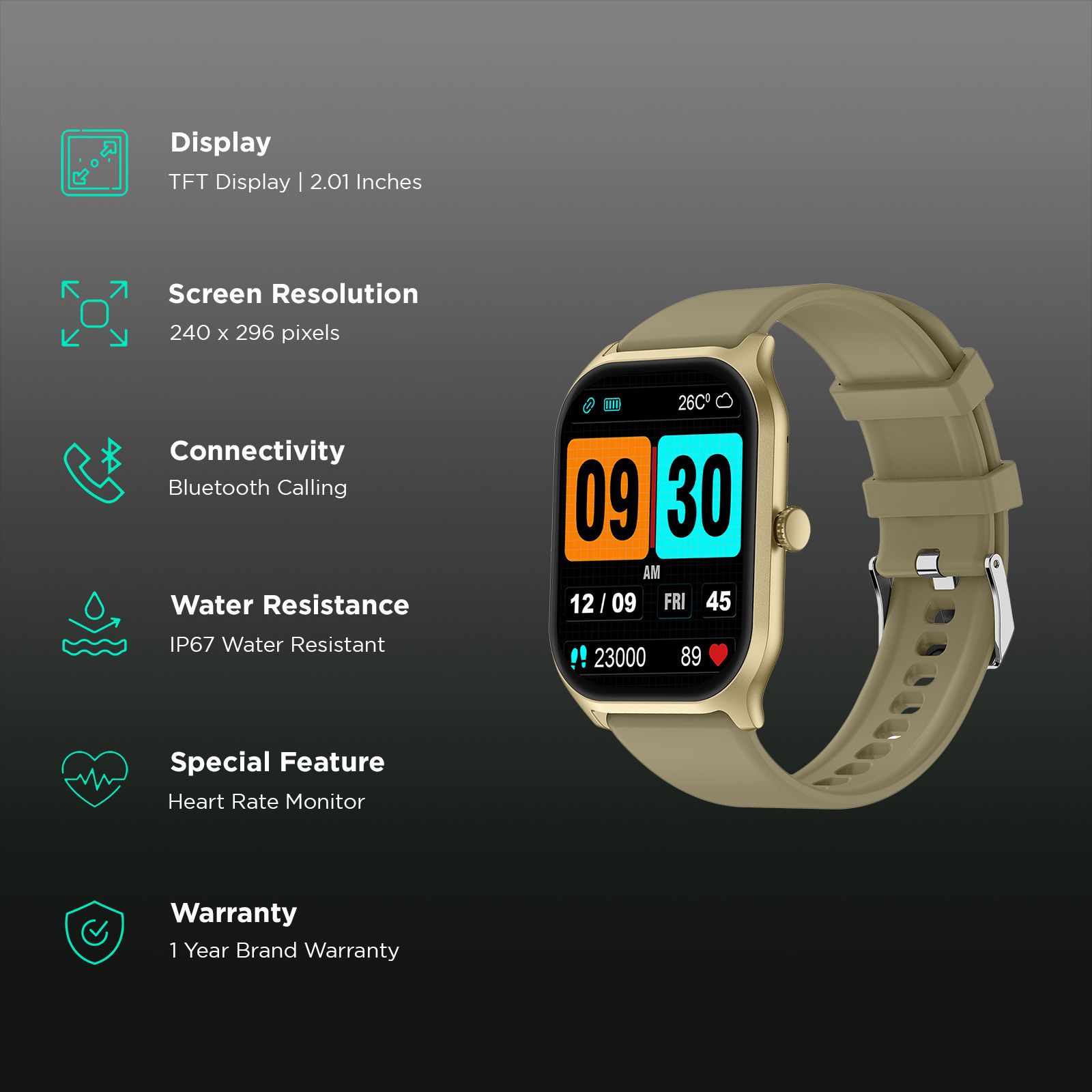 FIRE-BOLTT Hunter Smartwatch with Bluetooth Calling (51mm HD Display, IP67 Water Resistant, Champagne Gold Strap)_2