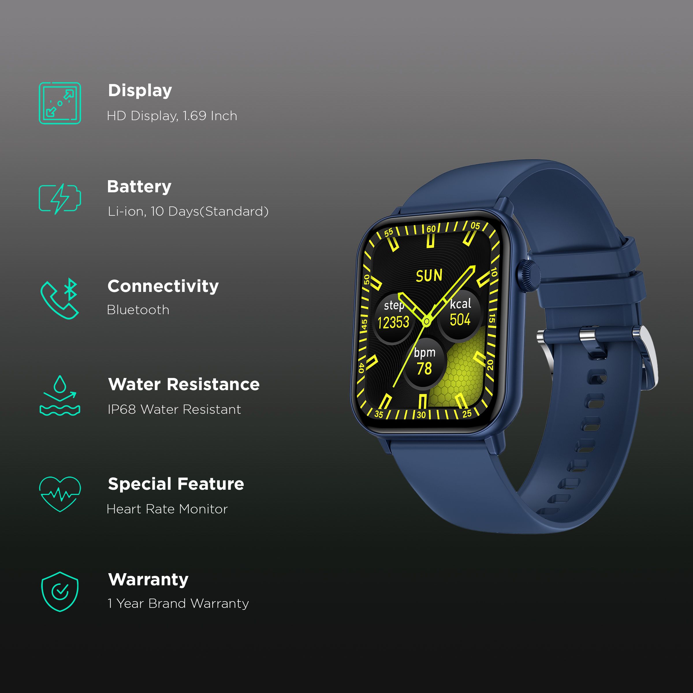 FIRE-BOLTT Ninja Fit BSW063 Smartwatch with Activity Tracker (42.9mm HD Display, IP68 Water Resistant, Blue Strap)_2