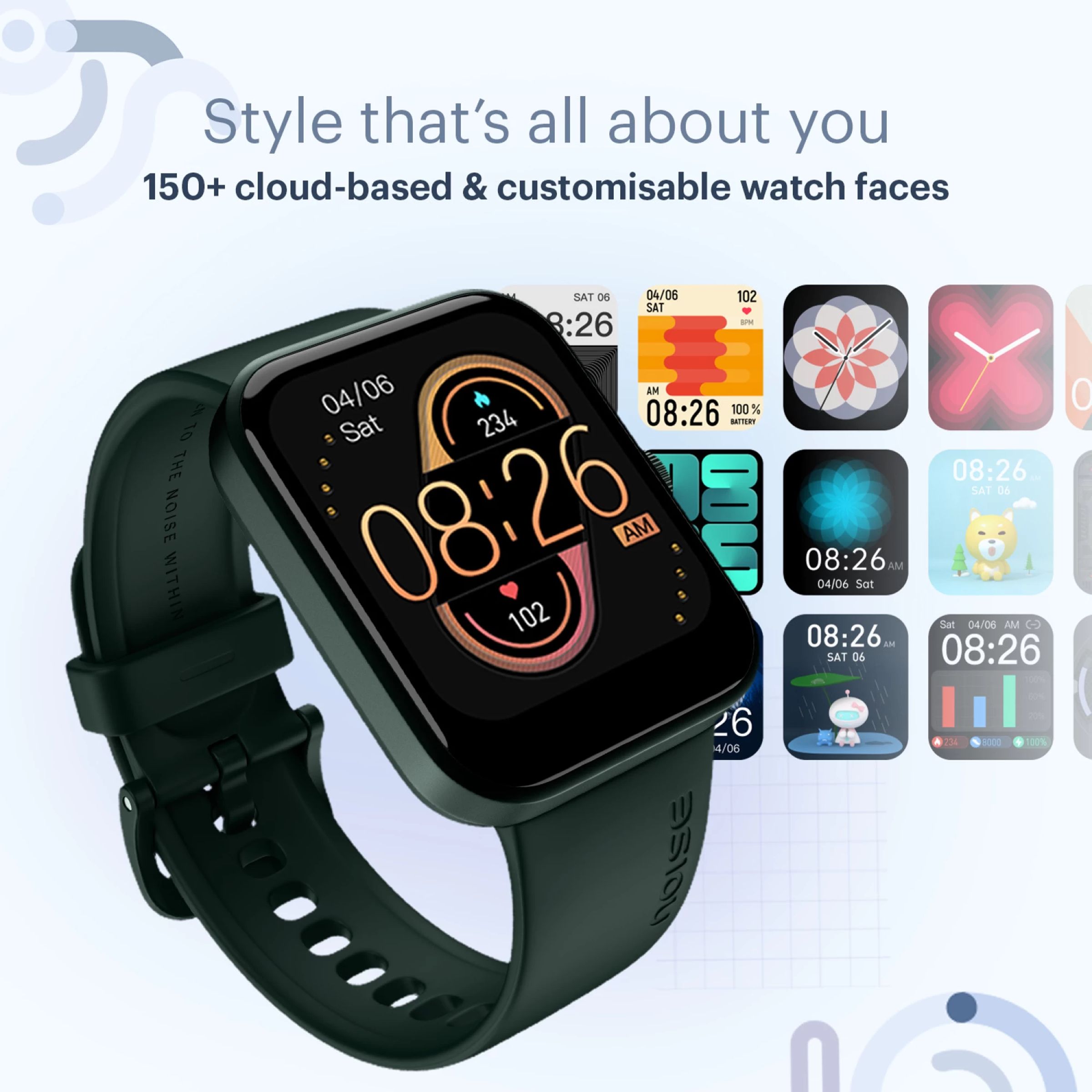 Noise ColorFit Caliber Buzz Smartwatch with Bluetooth Calling (42.9mm TFT Display, IP68 Water Resistant, Olive Green Strap)_5