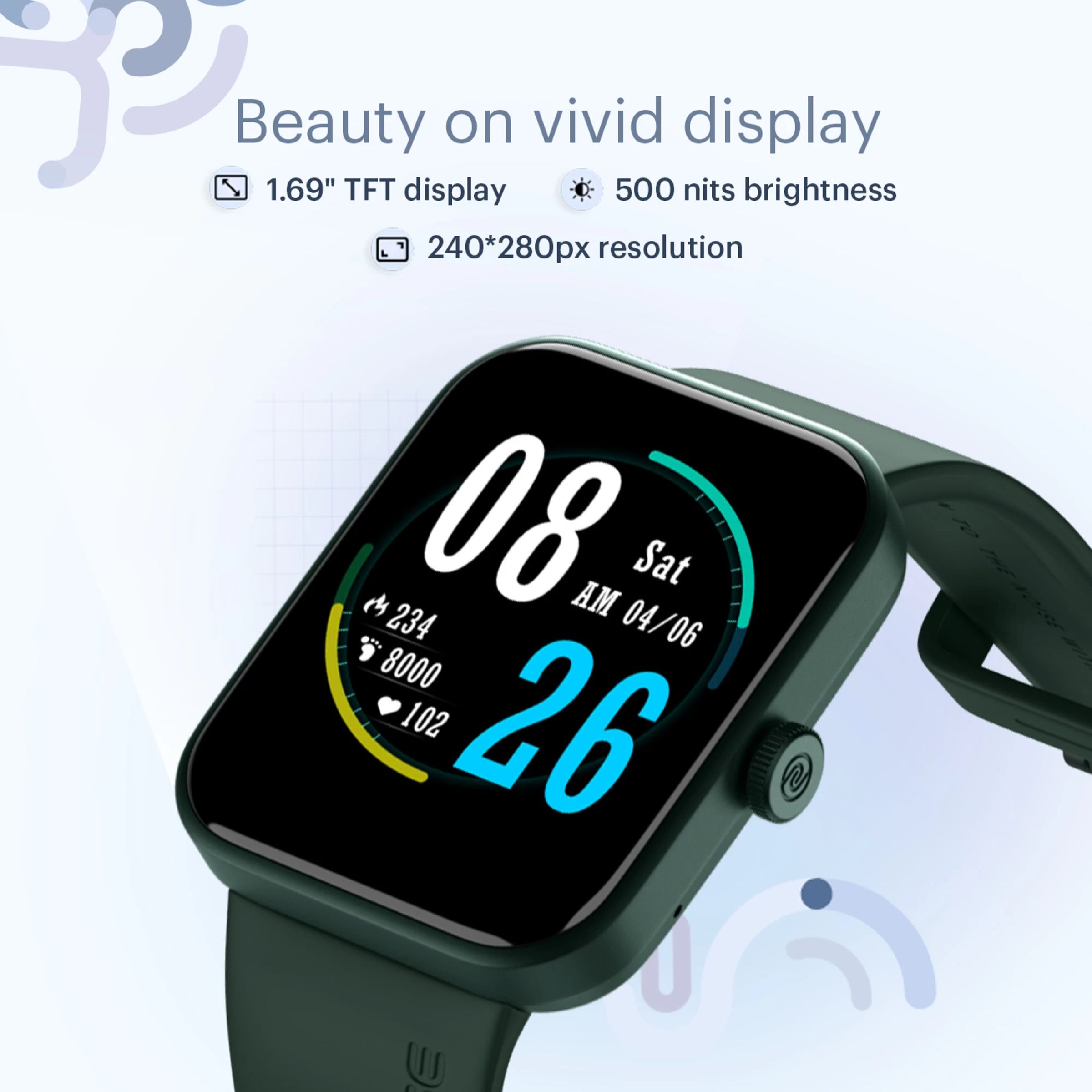 Noise ColorFit Caliber Buzz Smartwatch with Bluetooth Calling (42.9mm TFT Display, IP68 Water Resistant, Olive Green Strap)_7