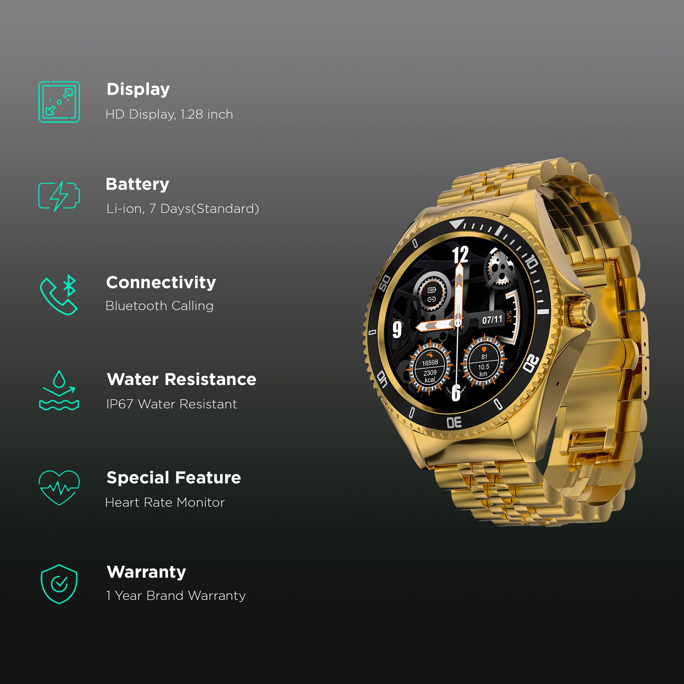 Fire-Boltt Quantum Smartwatch with Bluetooth Calling (32.5mm HD Display, IP67 Water Resistant, Raven Gold Strap)_2
