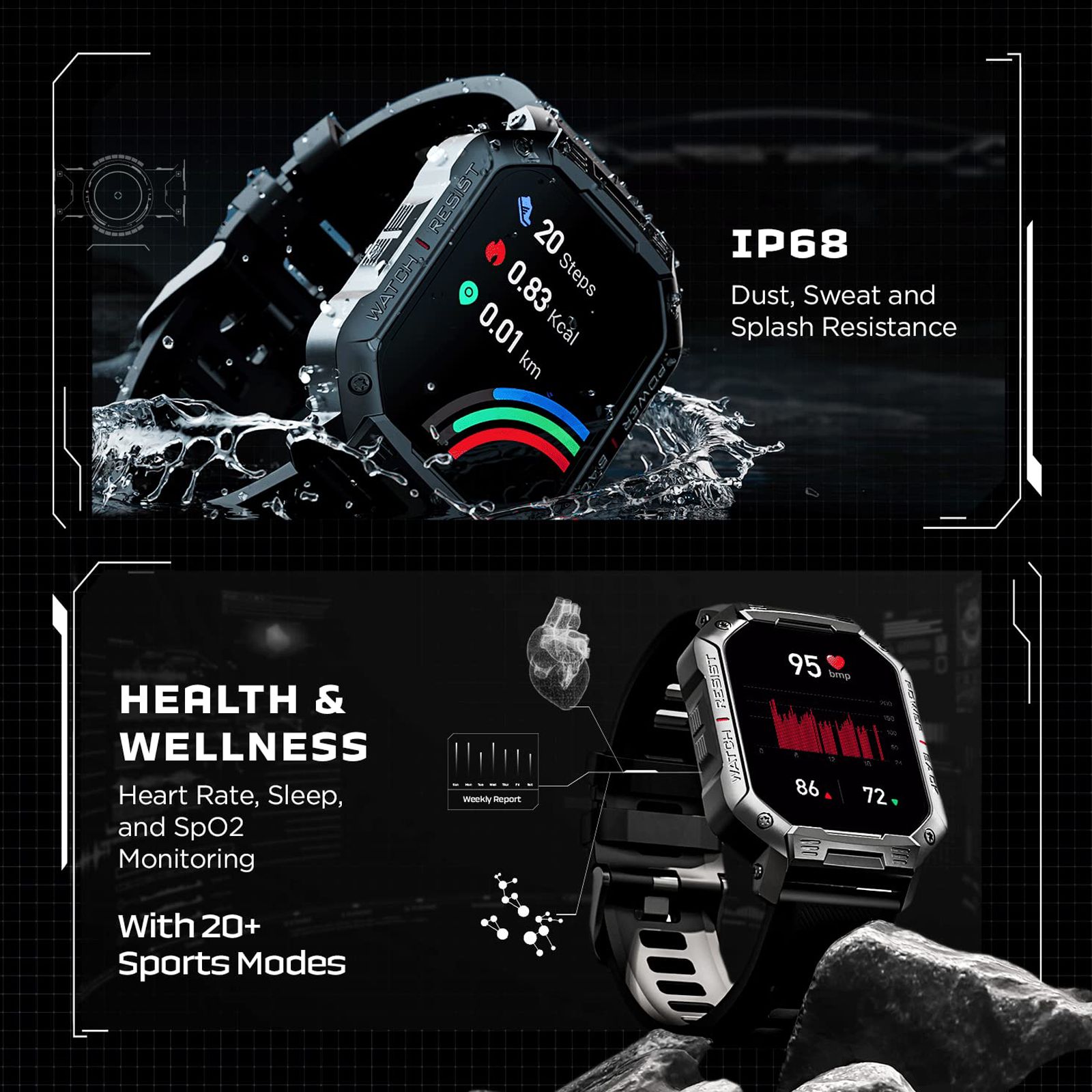 boAt Wave Armour Smartwatch with Bluetooth Calling (46.4mm HD Display, IP68 Sweat Resistant, Active Black Strap)_8