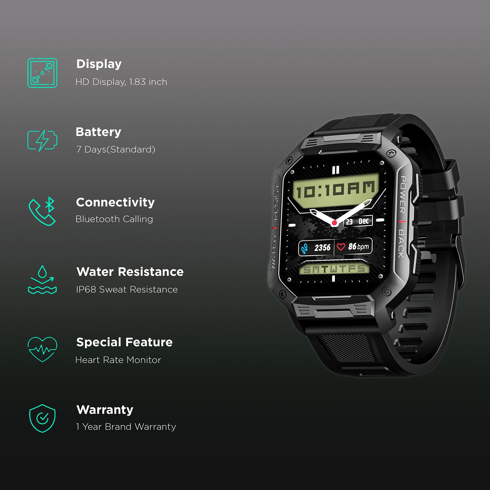 boAt Wave Armour Smartwatch with Bluetooth Calling (46.4mm HD Display, IP68 Sweat Resistant, Active Black Strap)_2