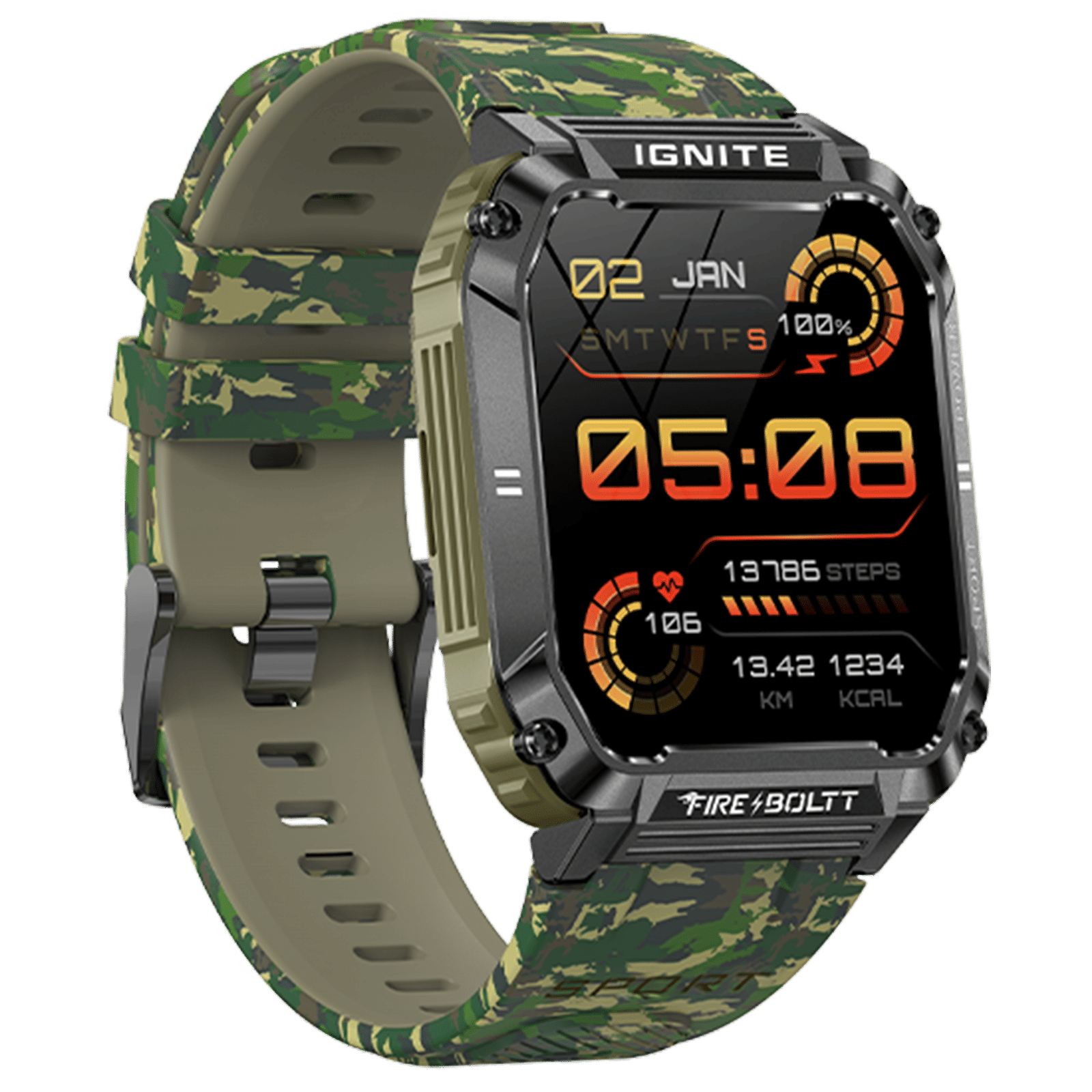 FIRE-BOLTT Combat Smartwatch with Bluetooth Calling (49.5mm TFT Display, IP68 Water Resistant, Camo Green Strap) FIRE-BOLTT Combat Smartwatch with Bluetooth Calling (49.5mm TFT Display, IP68 Water Resistant, Camo Green Strap)_16