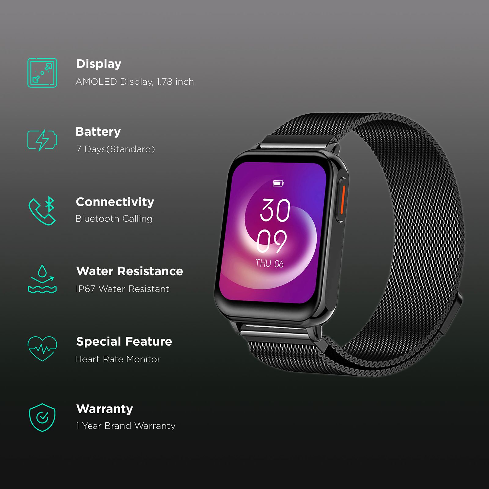 FIRE-BOLTT King Smartwatch with Bluetooth Calling (45.2mm AMOLED Display, IP67 Water Resistant, Black Strap)_2