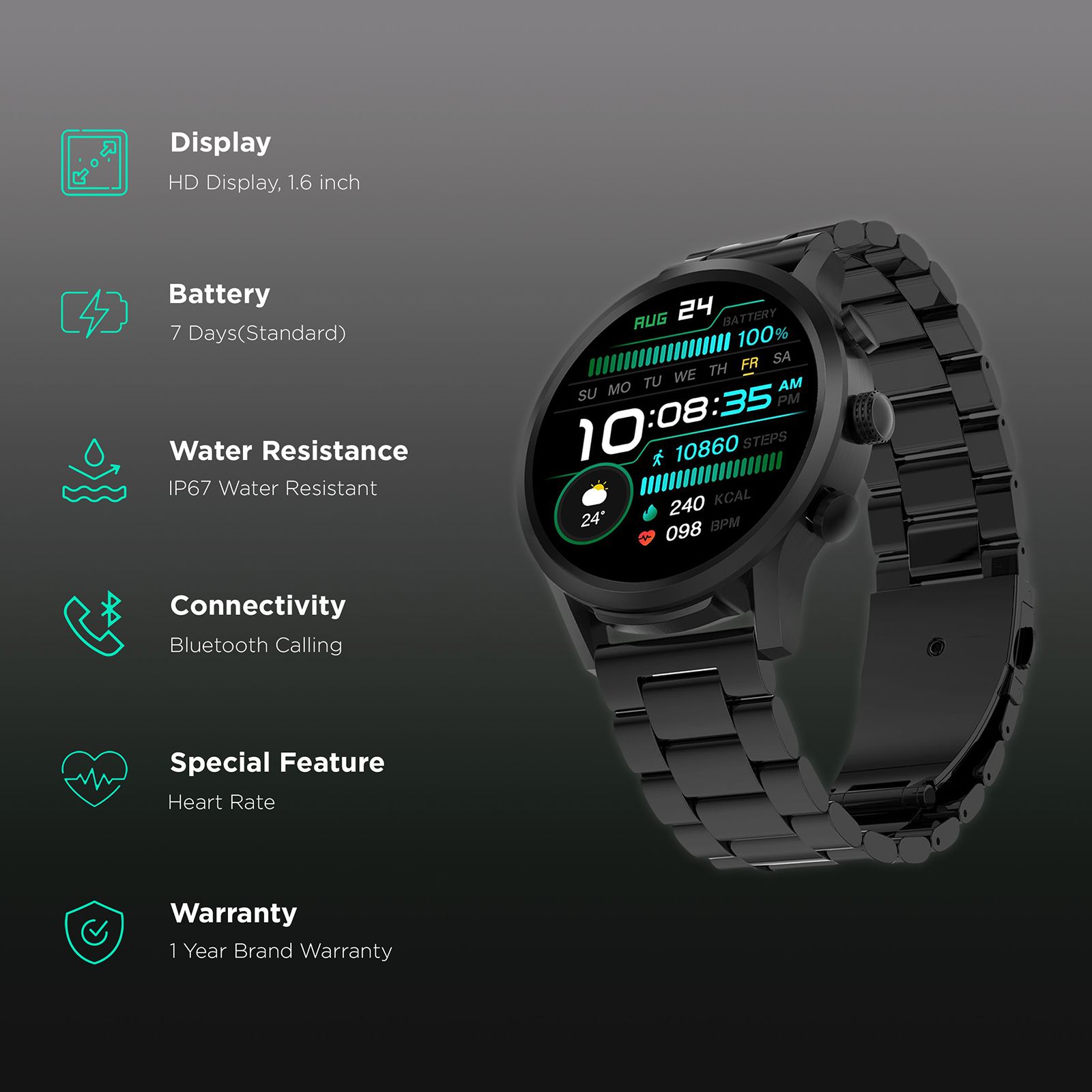 FIRE-BOLTT Infinity Luxe Smartwatch with Bluetooth Calling (40.64mm HD Display, IP67 Water Resistant, Black Strap)_2