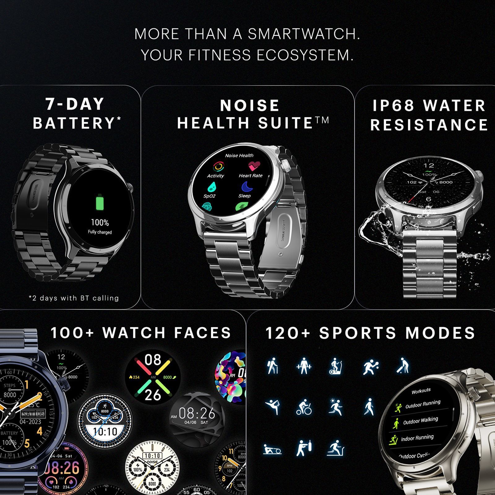 noise NoiseFit Mettle Smartwatch with Bluetooth Calling (35.56mm HD Display, IP68 Water Resistant, Elite Black Strap)_8