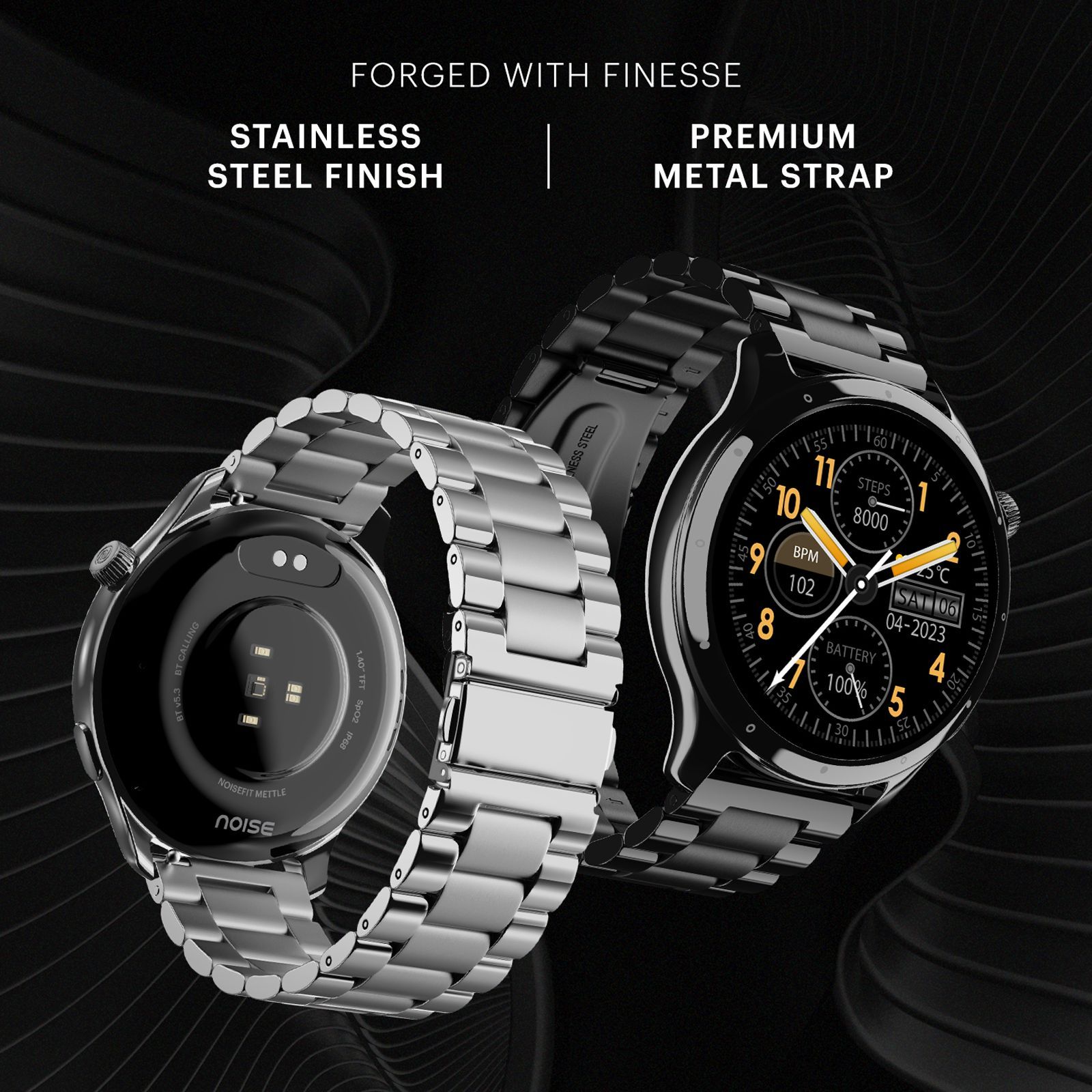noise NoiseFit Mettle Smartwatch with Bluetooth Calling (35.56mm HD Display, IP68 Water Resistant, Elite Black Strap)_9