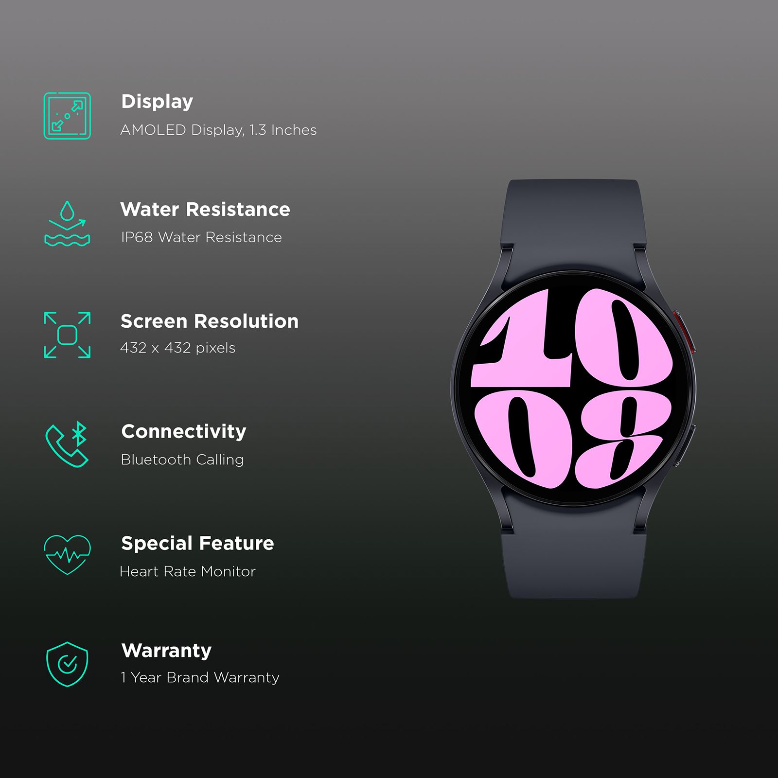 SAMSUNG Galaxy Watch6 GPS+Wi-Fi+4G SIM+Bluetooth Wear OS Smartwatch (40mm Super AMOLED Display, IP68 Water Resistant, Graphite Strap) SAMSUNG Galaxy Watch6 GPS+Wi-Fi+4G SIM+Bluetooth Wear OS Smartwatch (40mm Super AMOLED Display, IP68 Water Resistant, Graphite Strap)_2