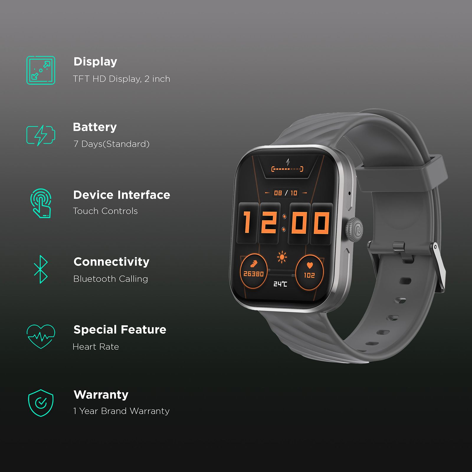 noise ColorFit Spark Smartwatch with Bluetooth Calling (50.8mm TFT HD Display, IP67 Water Resistant, Charcoal Grey Strap) noise ColorFit Spark Smartwatch with Bluetooth Calling (50.8mm TFT HD Display, IP67 Water Resistant, Charcoal Grey Strap)_2