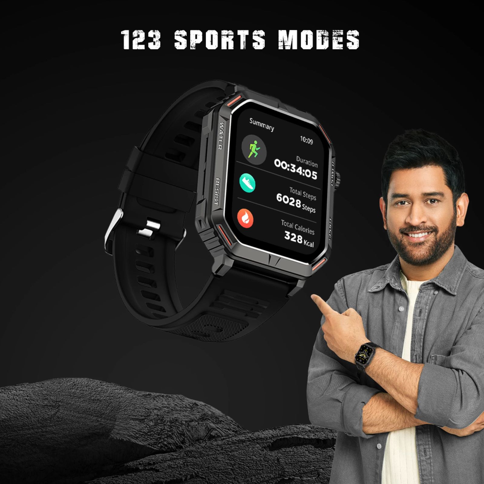 FIRE-BOLTT Commando Smartwatch with Bluetooth Calling (49.5mm AMOLED Display, IP68 Water Resistant, Silver Black Strap)_7