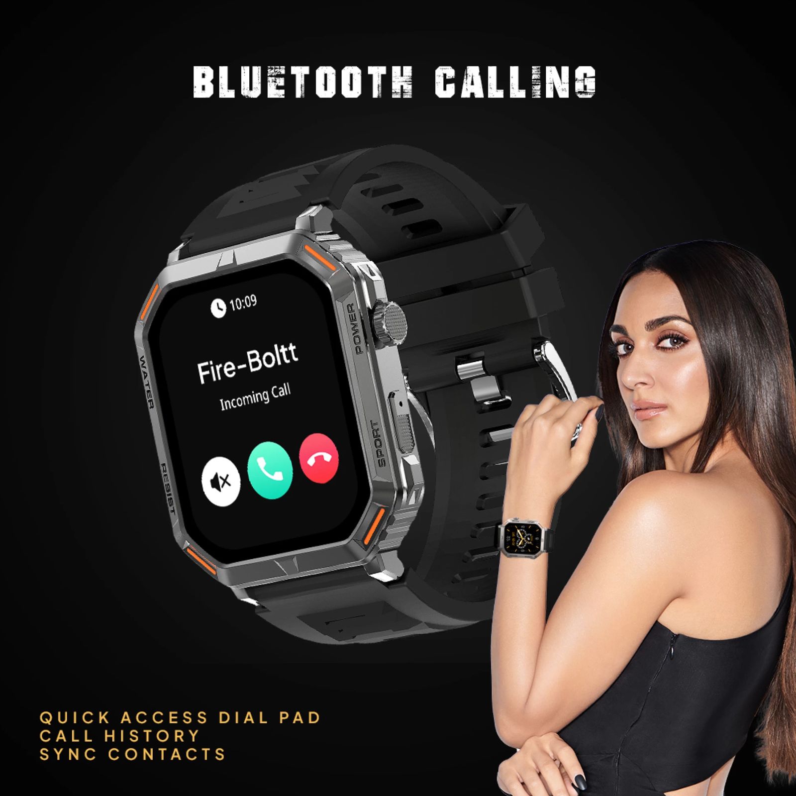 FIRE-BOLTT Commando Smartwatch with Bluetooth Calling (49.5mm AMOLED Display, IP68 Water Resistant, Silver Black Strap)_8