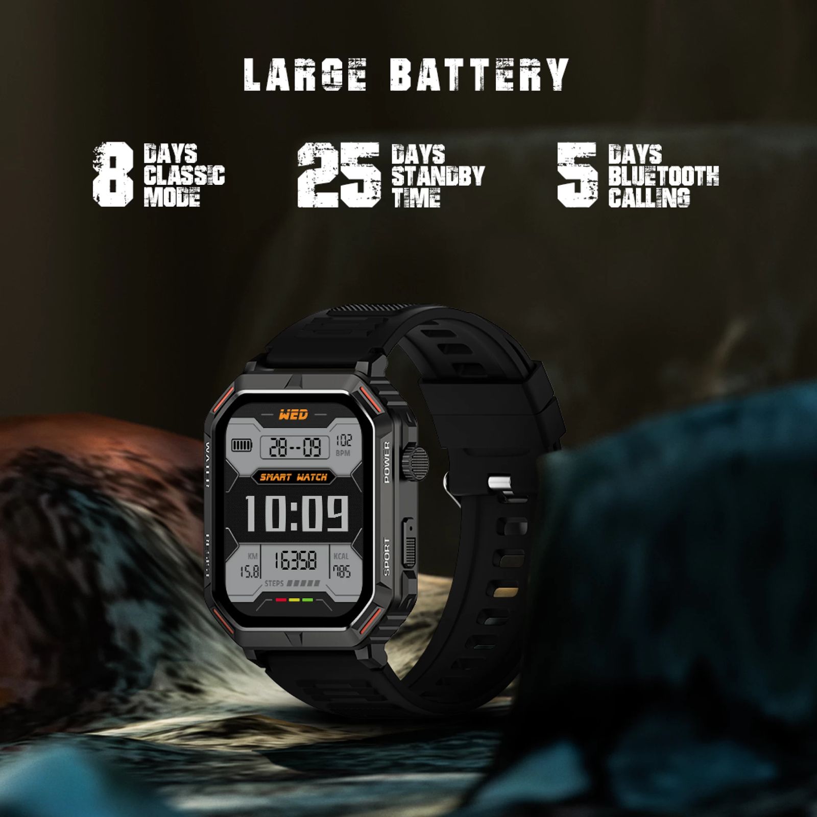 FIRE-BOLTT Commando Smartwatch with Bluetooth Calling (49.5mm AMOLED Display, IP68 Water Resistant, Silver Black Strap)_12