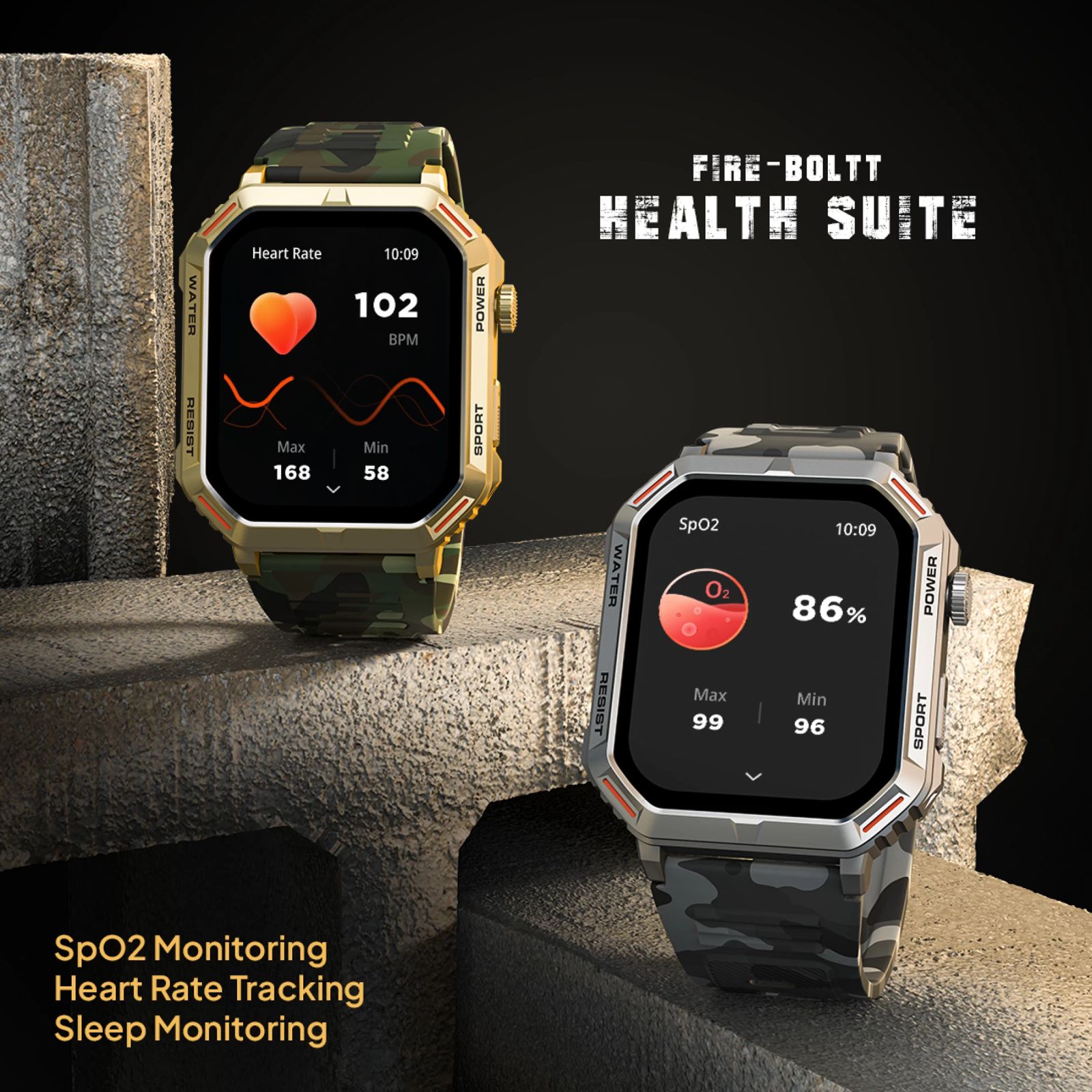 FIRE-BOLTT Commando Smartwatch with Bluetooth Calling (49.5mm AMOLED Display, IP68 Water Resistant, Camo Green Strap)_13