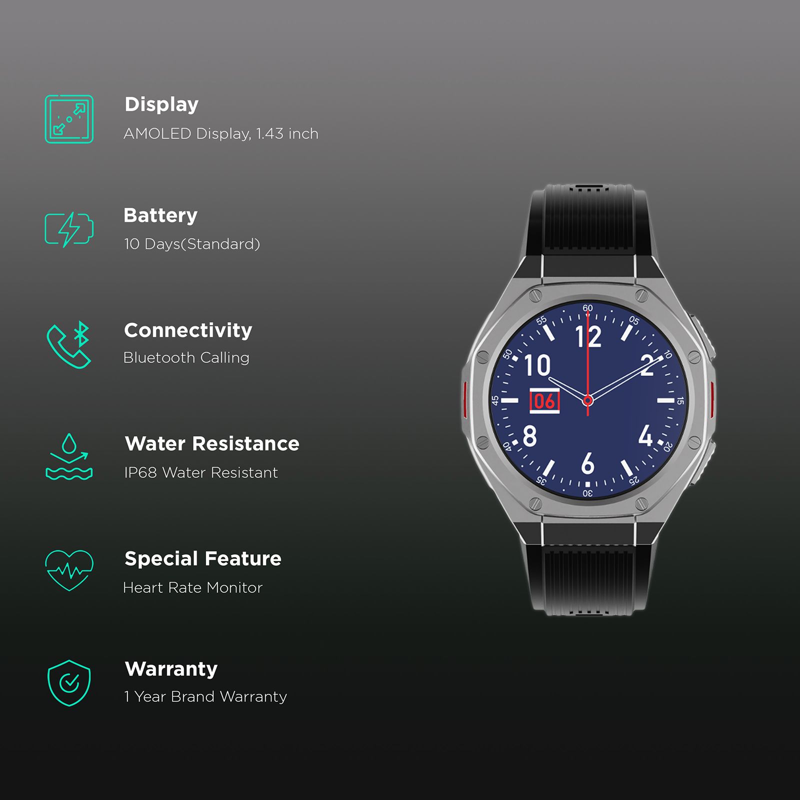 boAt Enigma X600 Smartwatch with Bluetooth Calling (42mm, AMOLED Display, IP68 Water Resistant, Jet Black Strap) boAt Enigma X600 Smartwatch with Bluetooth Calling (42mm, AMOLED Display, IP68 Water Resistant, Jet Black Strap)_2