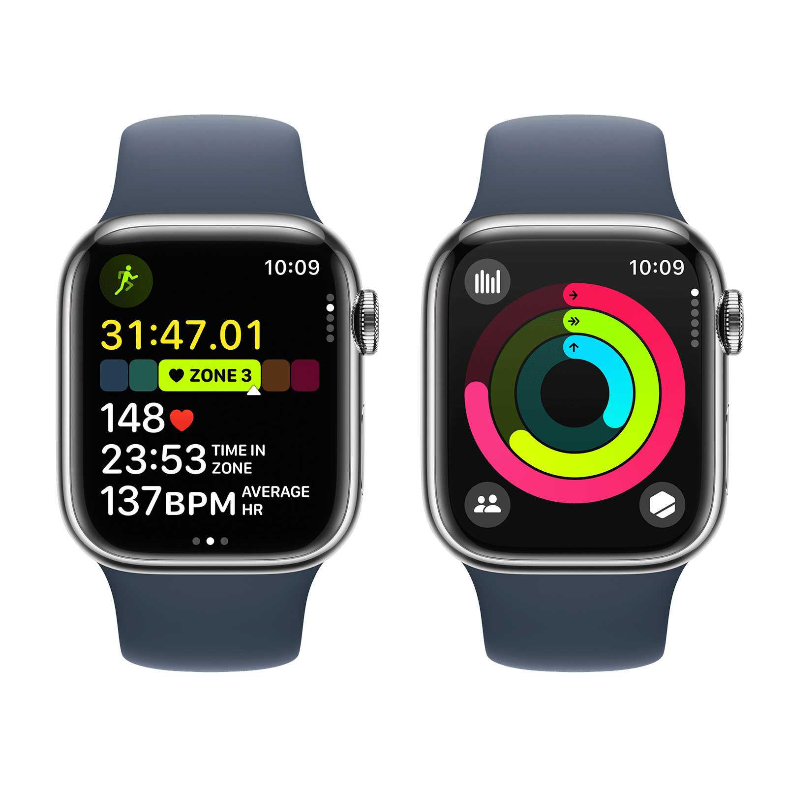 Apple Watch Series 9 GPS+Cellular with Storm Blue Sport Band - M/L (41mm Display, Silver Stainless Steel Case) Apple Watch Series 9 GPS+Cellular with Storm Blue Sport Band - M/L (41mm Display, Silver Stainless Steel Case)_8