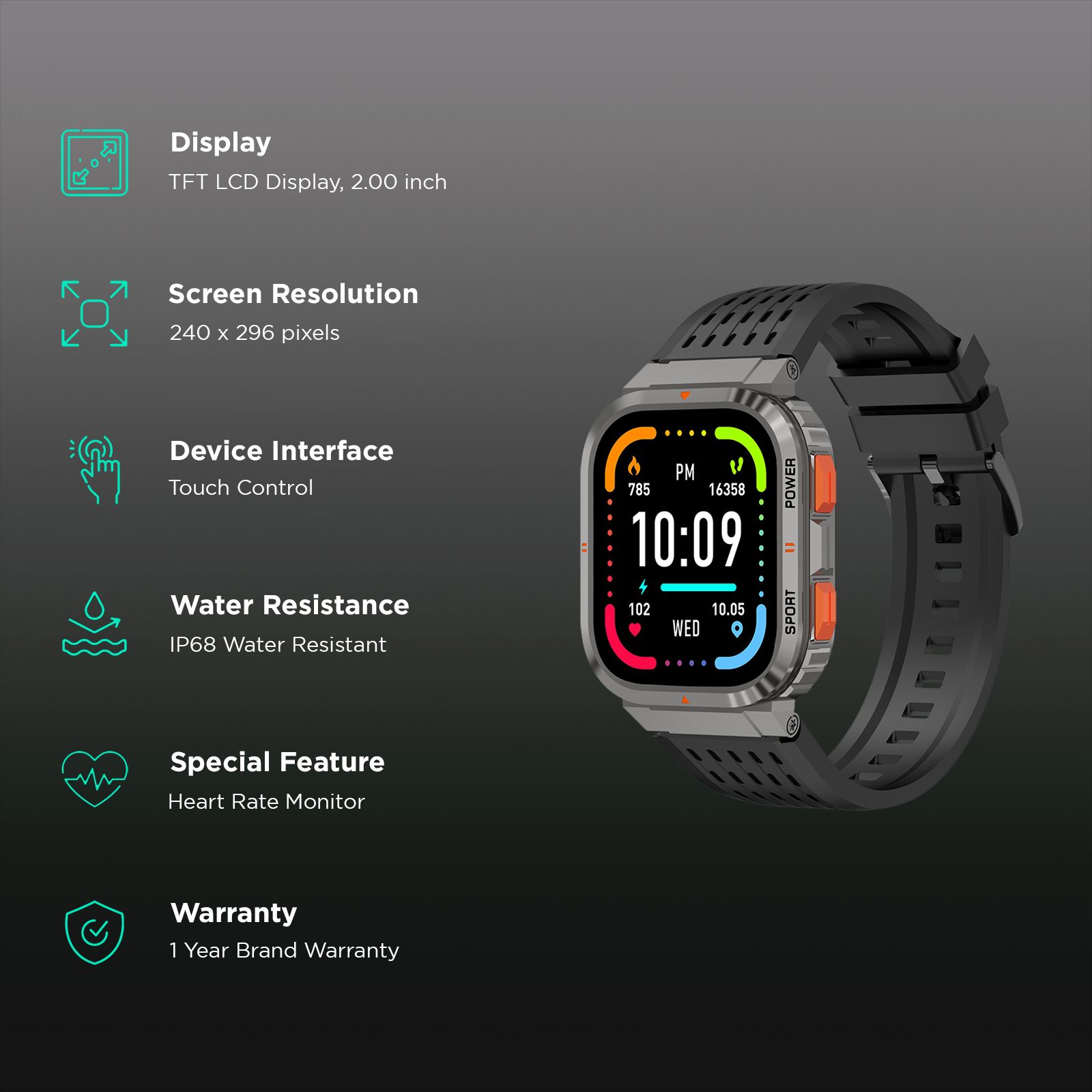 Croma STRIDE LB Smartwatch with Activity Tracker (42mm TFT LCD Display, IP68 Water Resistant, Black Strap)_3