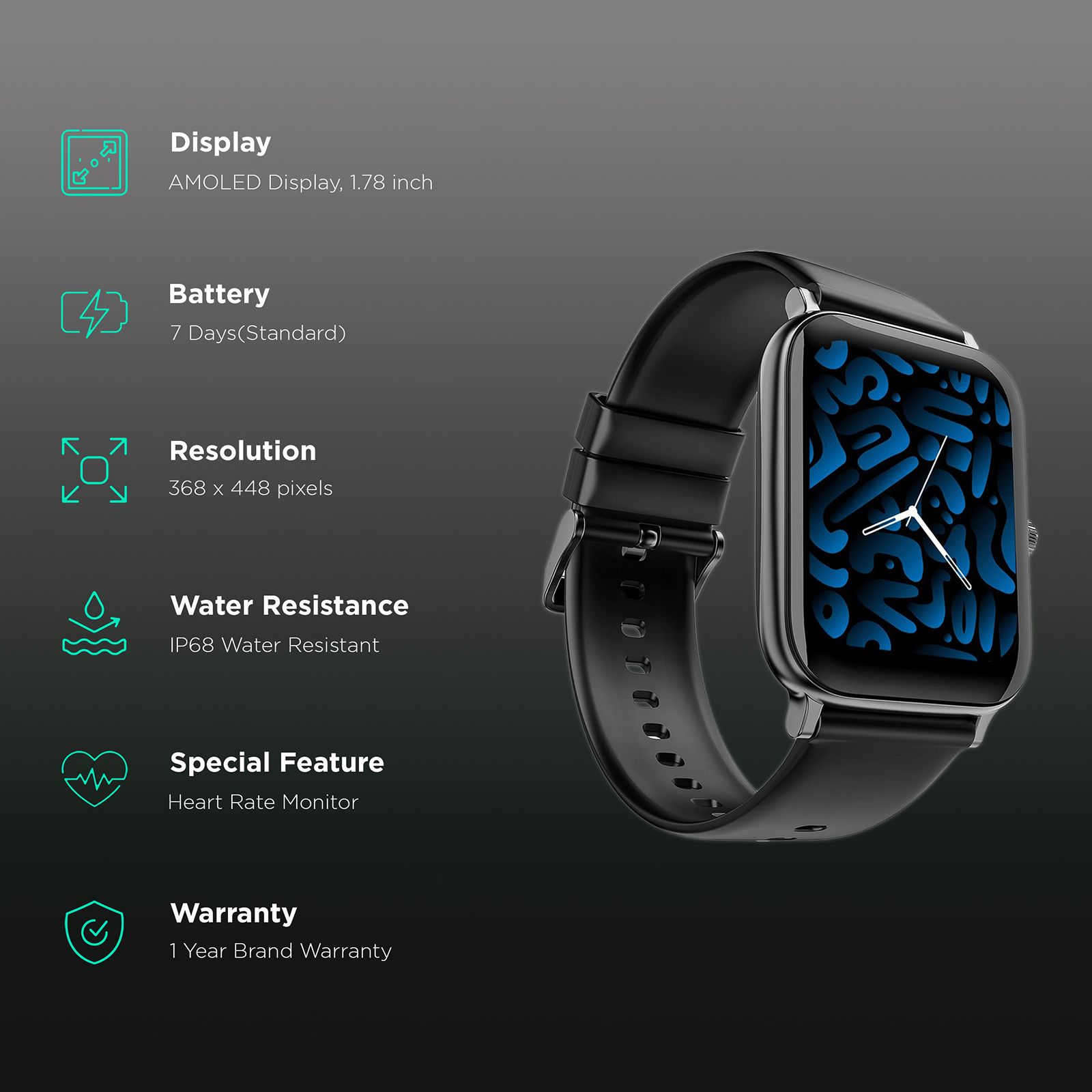 boAt Storm Pro Call Smartwatch with Bluetooth Calling (45.2mm AMOLED Display, IP68 Water Resistant, Charcoal Black Strap)_2