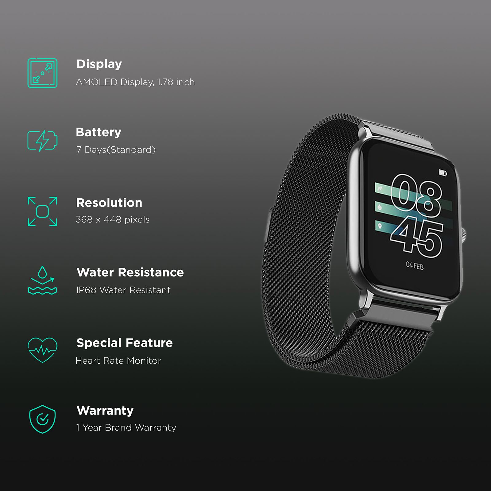 boAt Storm Pro Call Smartwatch with Bluetooth Calling (45.2mm AMOLED Display, IP68 Water Resistant, Metallic Black Strap)_2