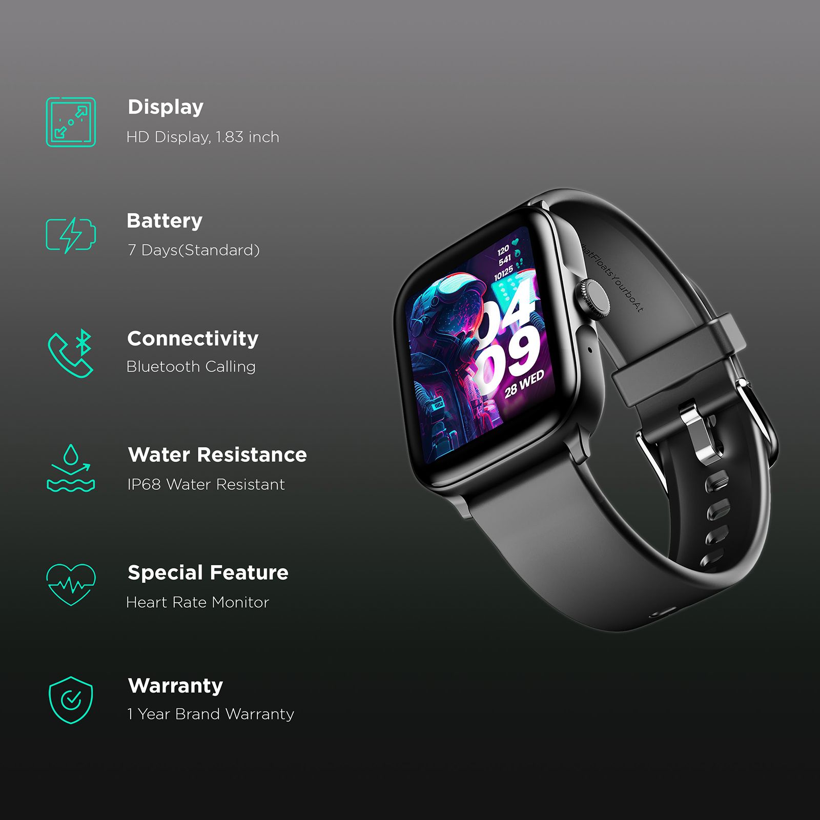 boAt Ultima Call Smartwatch with Bluetooth Calling (46.4mm HD Display, IP68 Sweat Resistant, Active Black Strap)_2