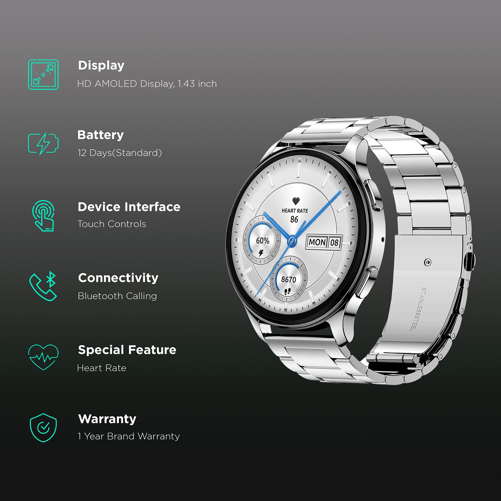 amazfit Pop 3R Smartwatch with Bluetooth Calling (36.32mm AMOLED Display, IP68 Water Resistant, Metallic Silver Strap) amazfit Pop 3R Smartwatch with Bluetooth Calling (36.32mm AMOLED Display, IP68 Water Resistant, Metallic Silver Strap)_2